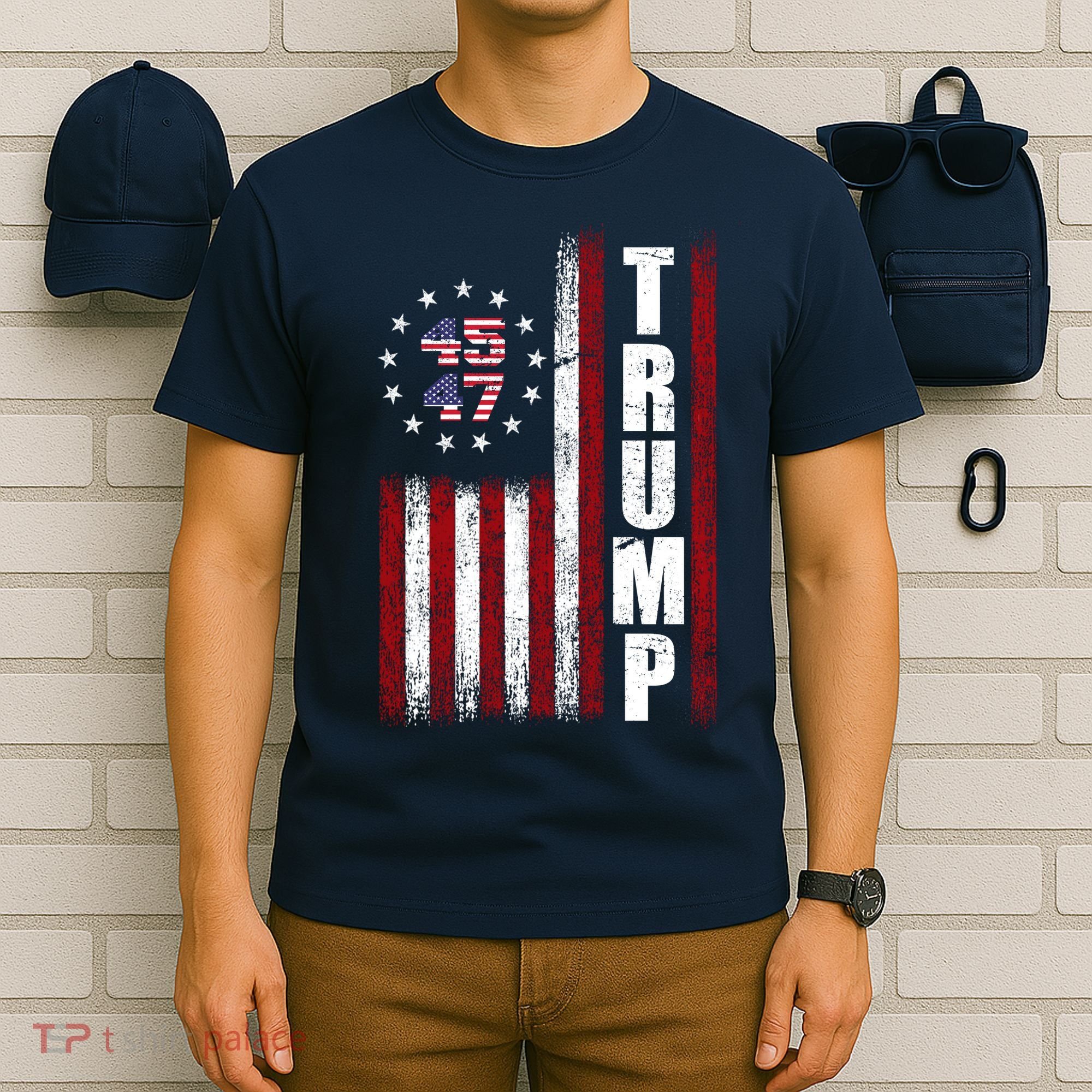 Donald Trump Merchandise 45 47 American Flag T-Shirt