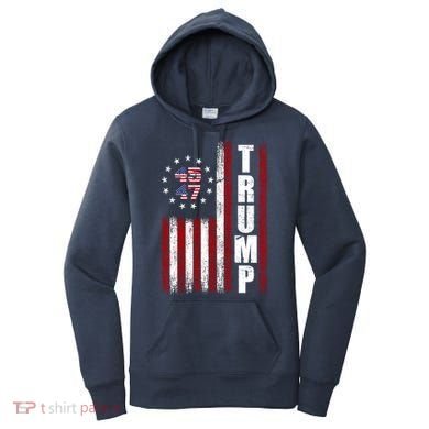 Donald Trump Merchandise 45 47 American Flag Women's Hoodie
