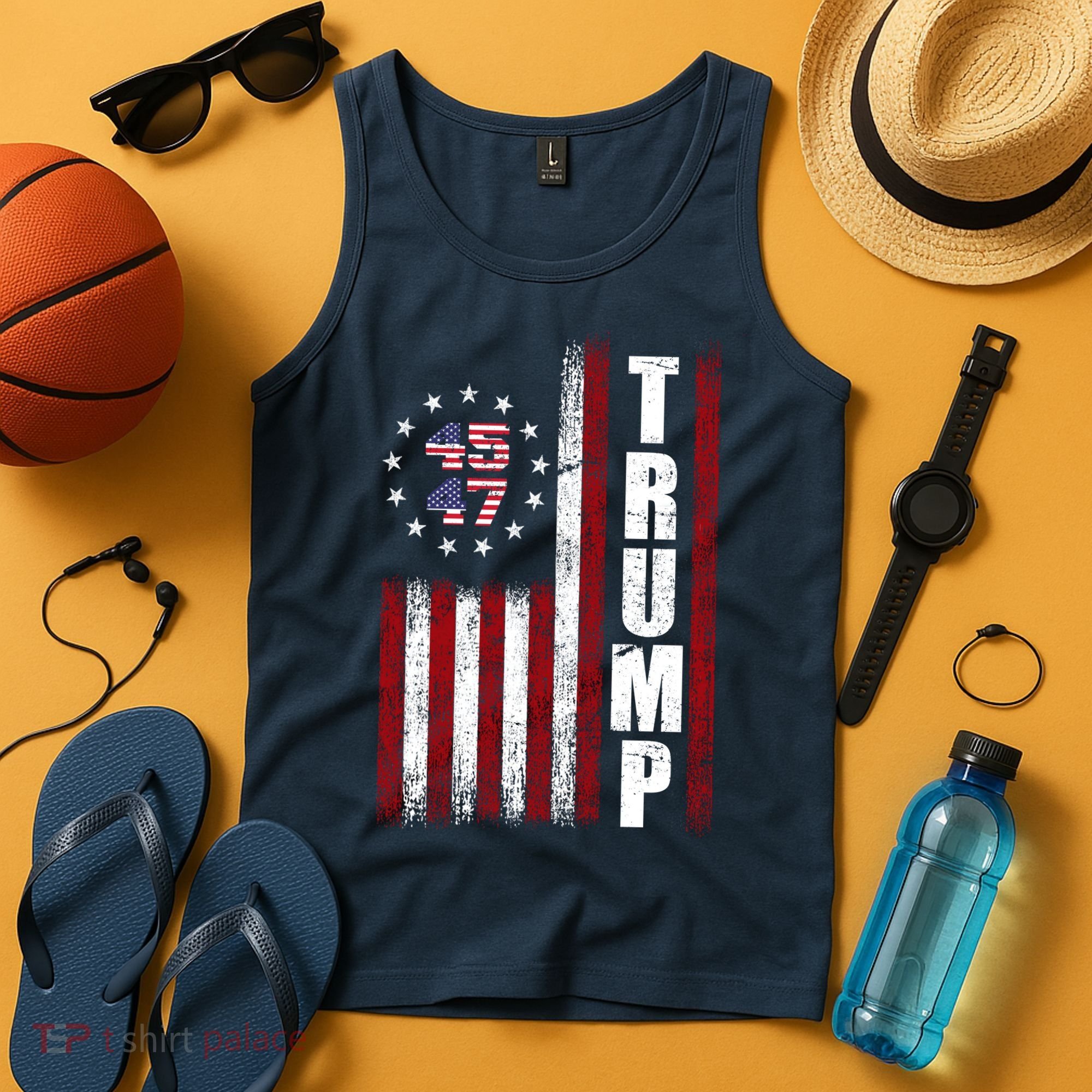 Donald Trump Merchandise 45 47 American Flag Tank Top