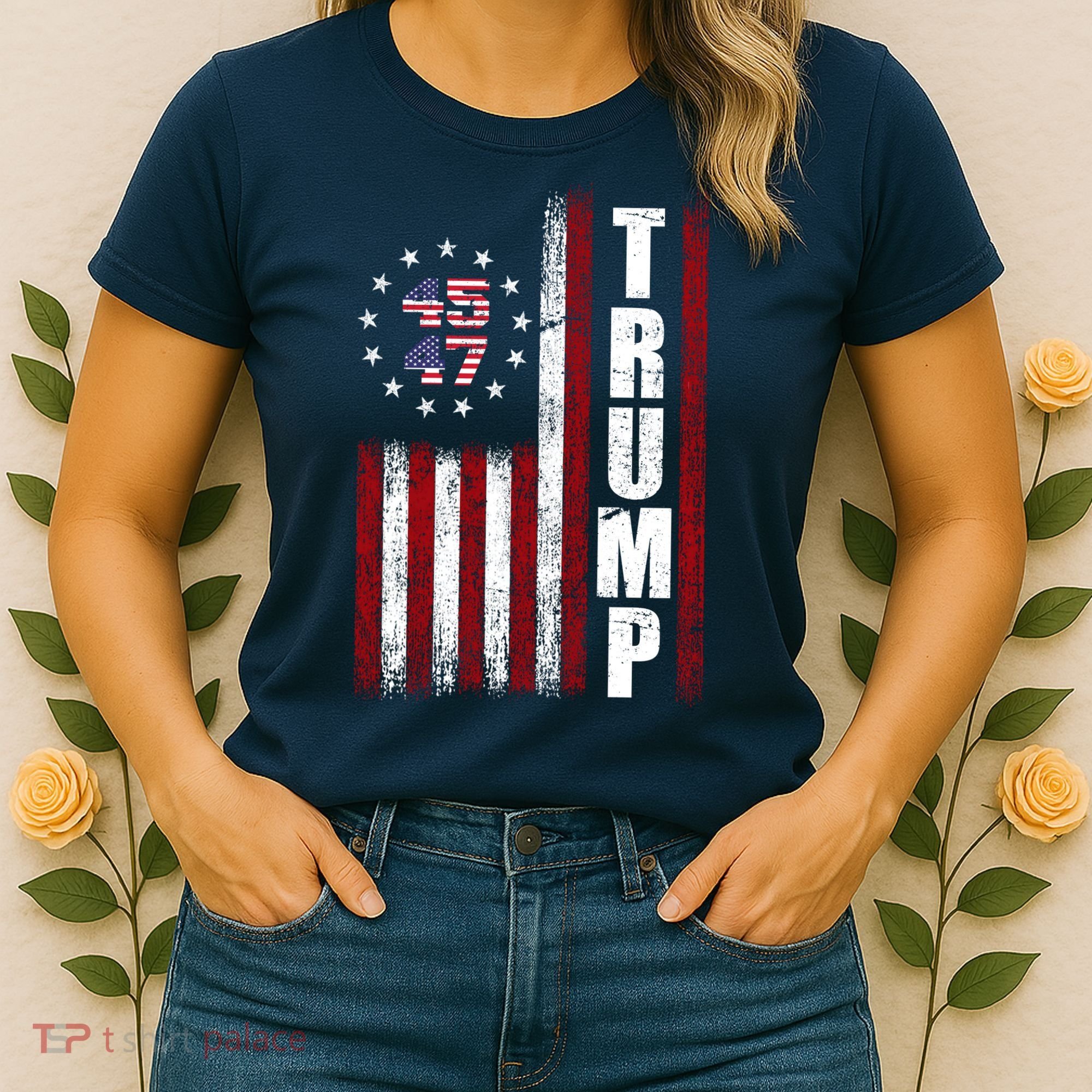 Donald Trump Merchandise 45 47 American Flag Women's T-Shirt
