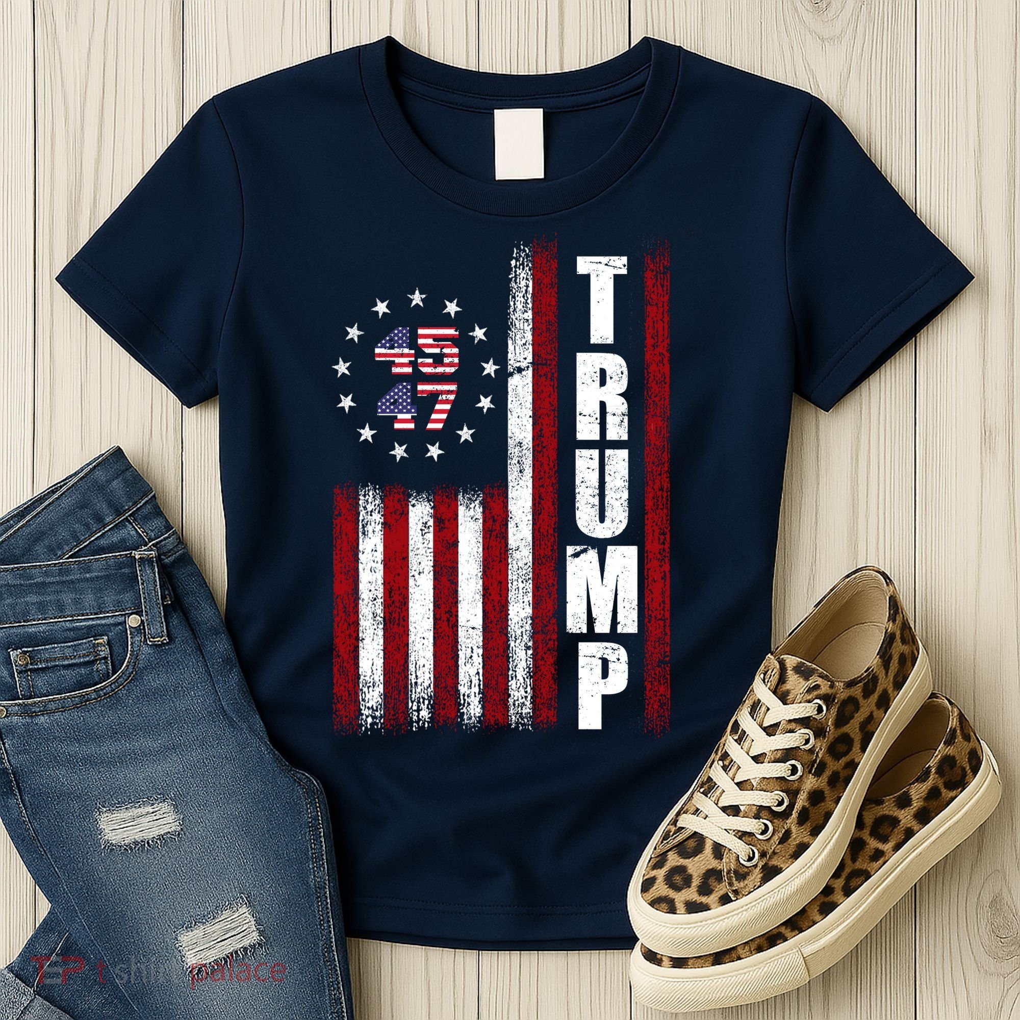 Donald Trump Merchandise 45 47 American Flag Women's T-Shirt