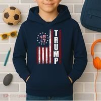 Donald Trump Merchandise 45 47 American Flag Kids Hoodie thumb 2