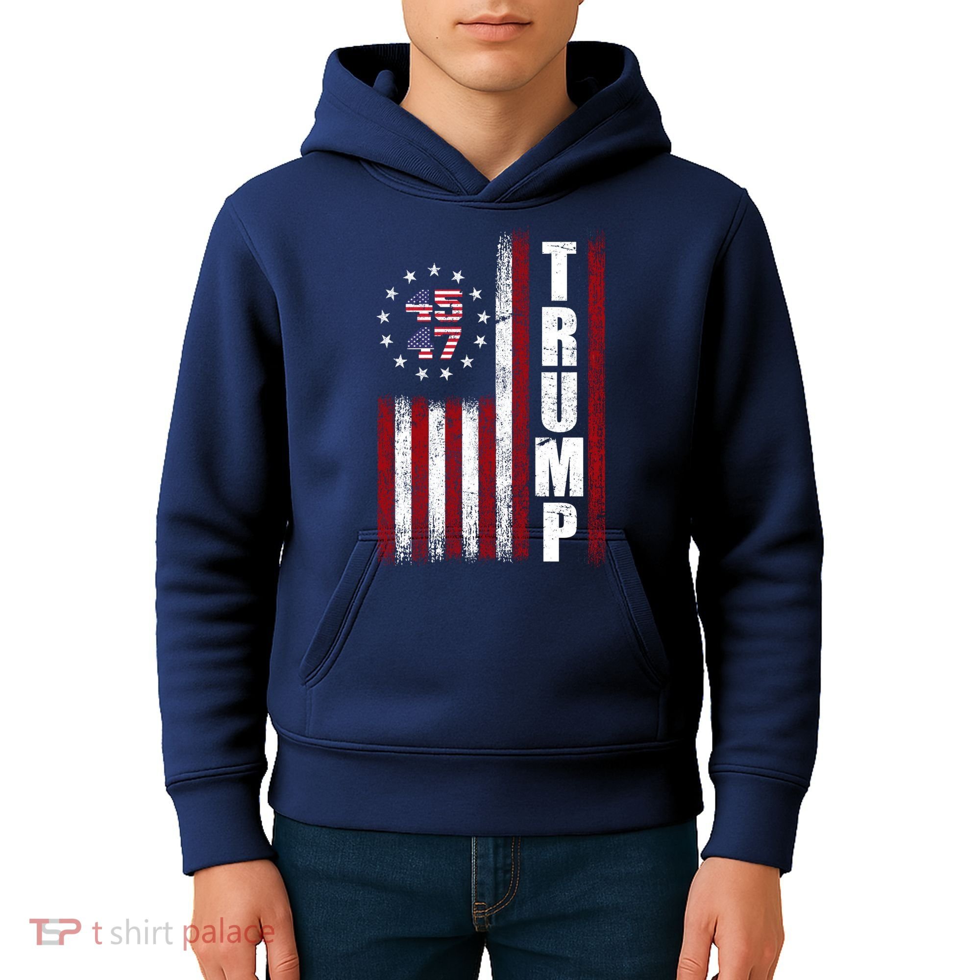 Donald Trump Merchandise 45 47 American Flag Kids Hoodie