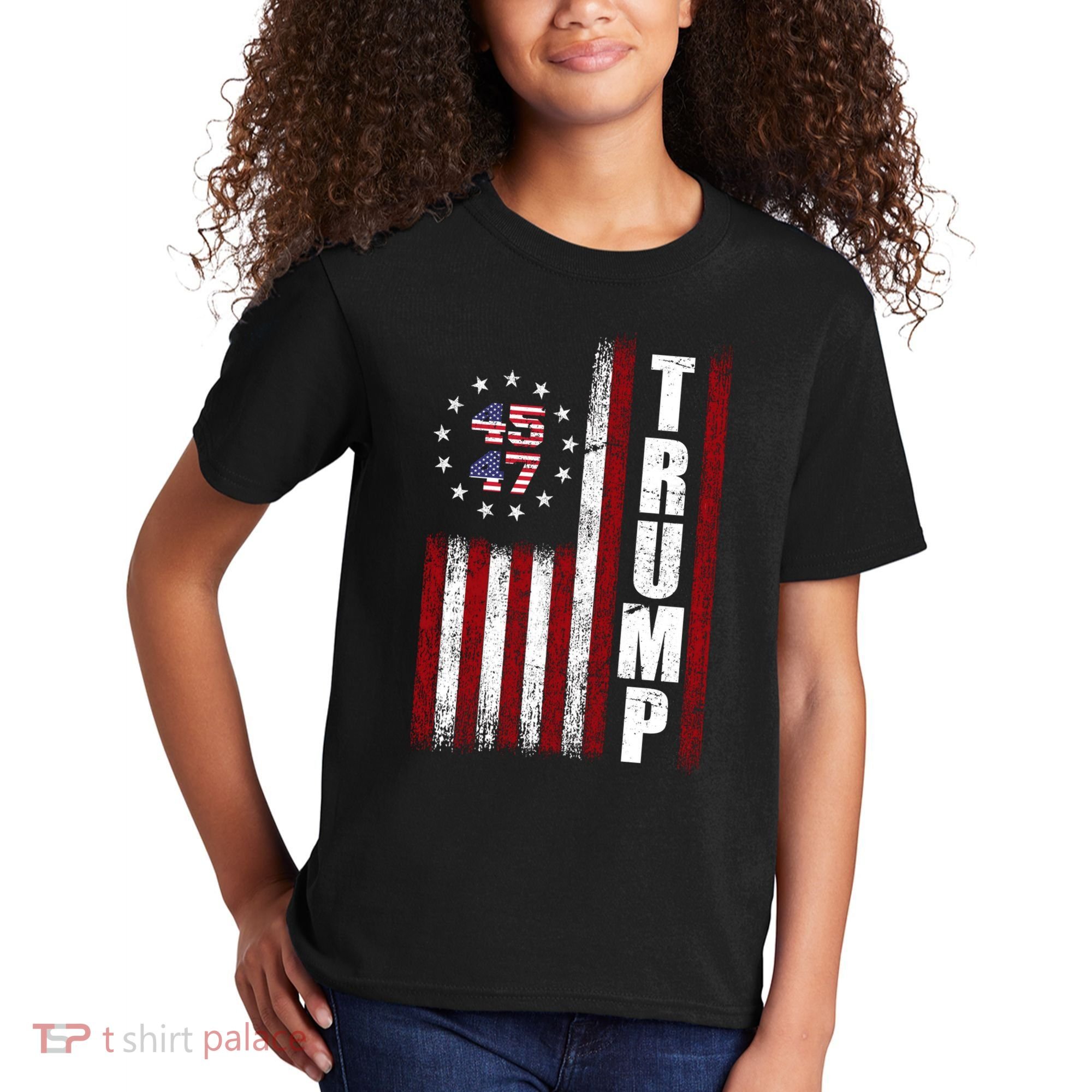 Donald Trump Merchandise 45 47 American Flag Kids T-Shirt