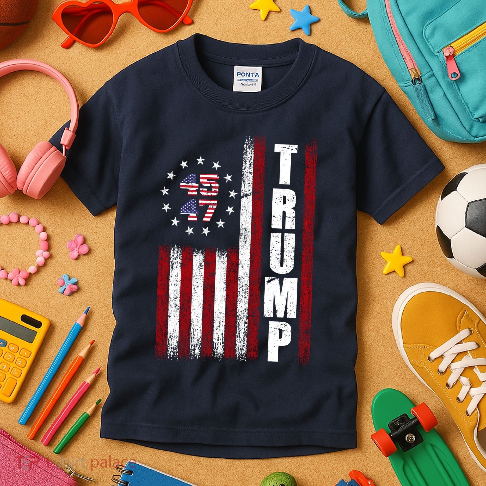 Donald Trump Merchandise 45 47 American Flag Kids T-Shirt