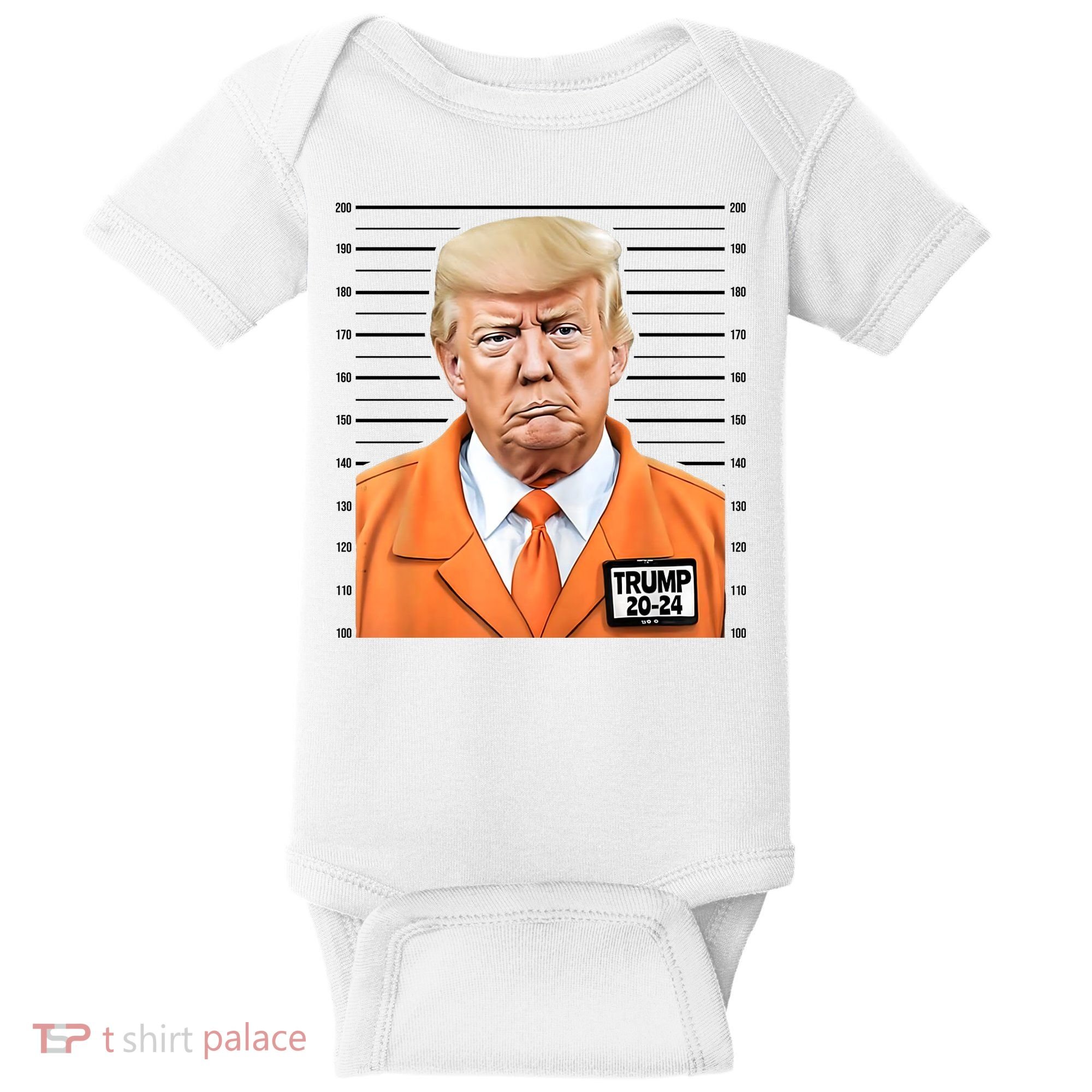 Donald Trump Mug Shot 2024 Orange Jail Suit Baby Bodysuit