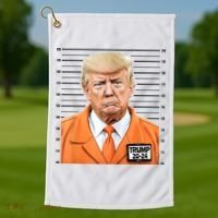 Donald Trump Mug Shot 2024 Orange Jail Suit Golf Towel thumb 1