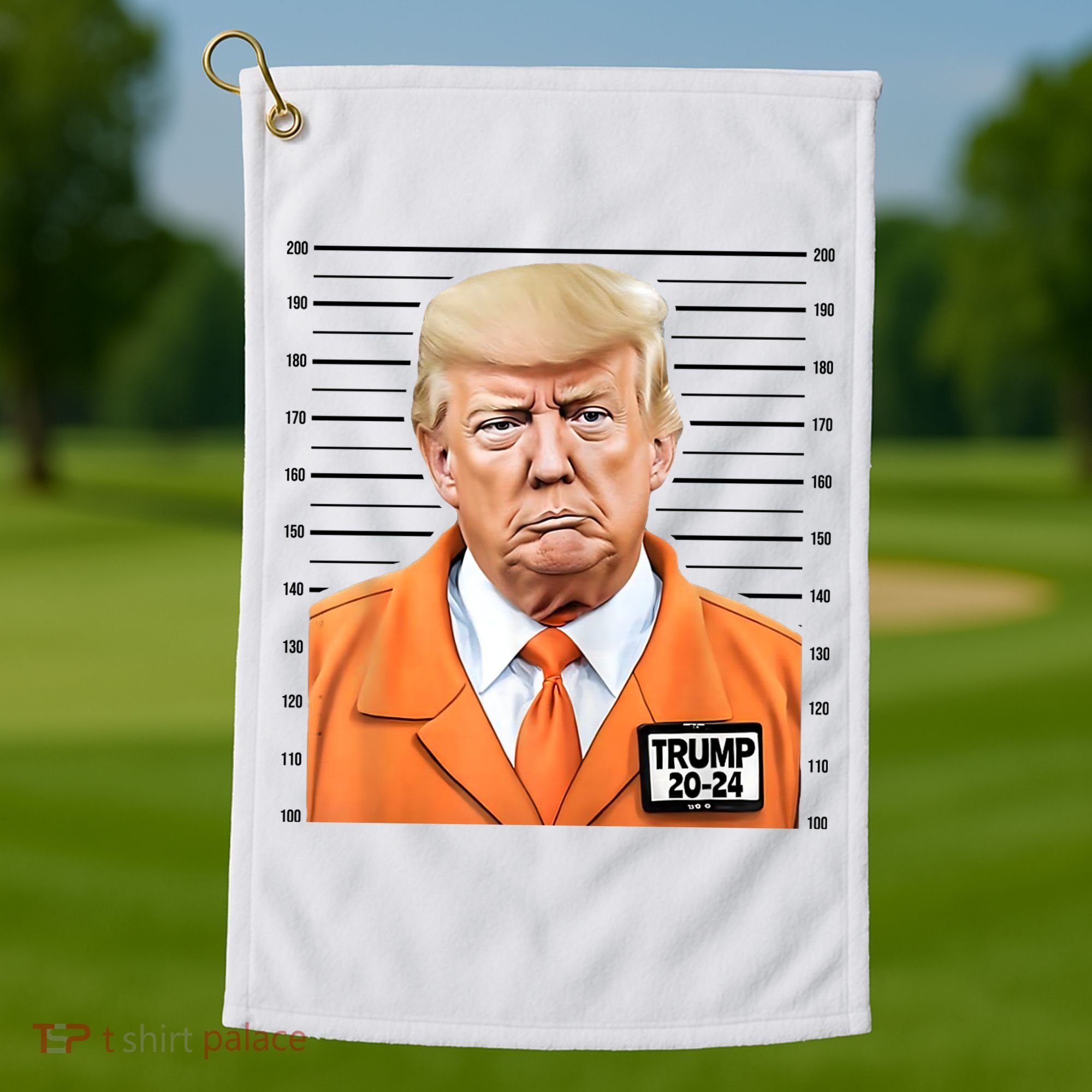 Donald Trump Mug Shot 2024 Orange Jail Suit Golf Towel