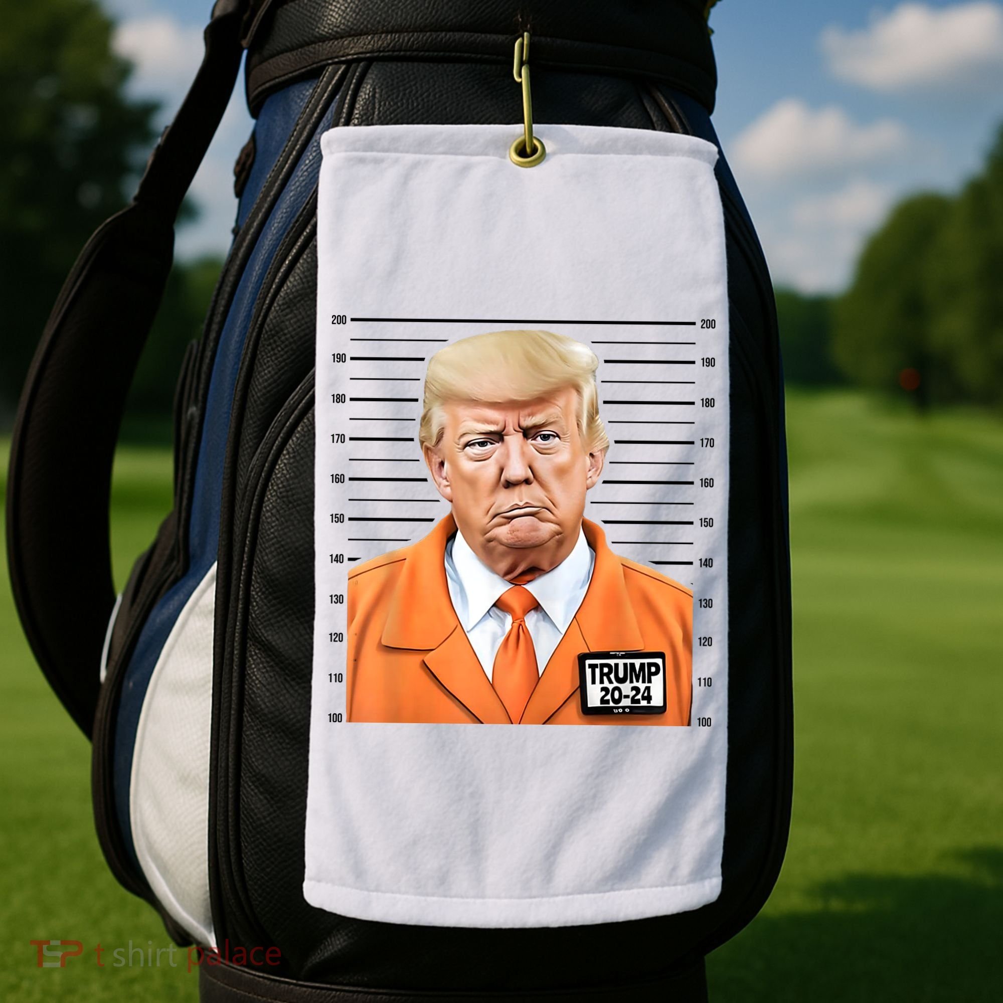 Donald Trump Mug Shot 2024 Orange Jail Suit Golf Towel