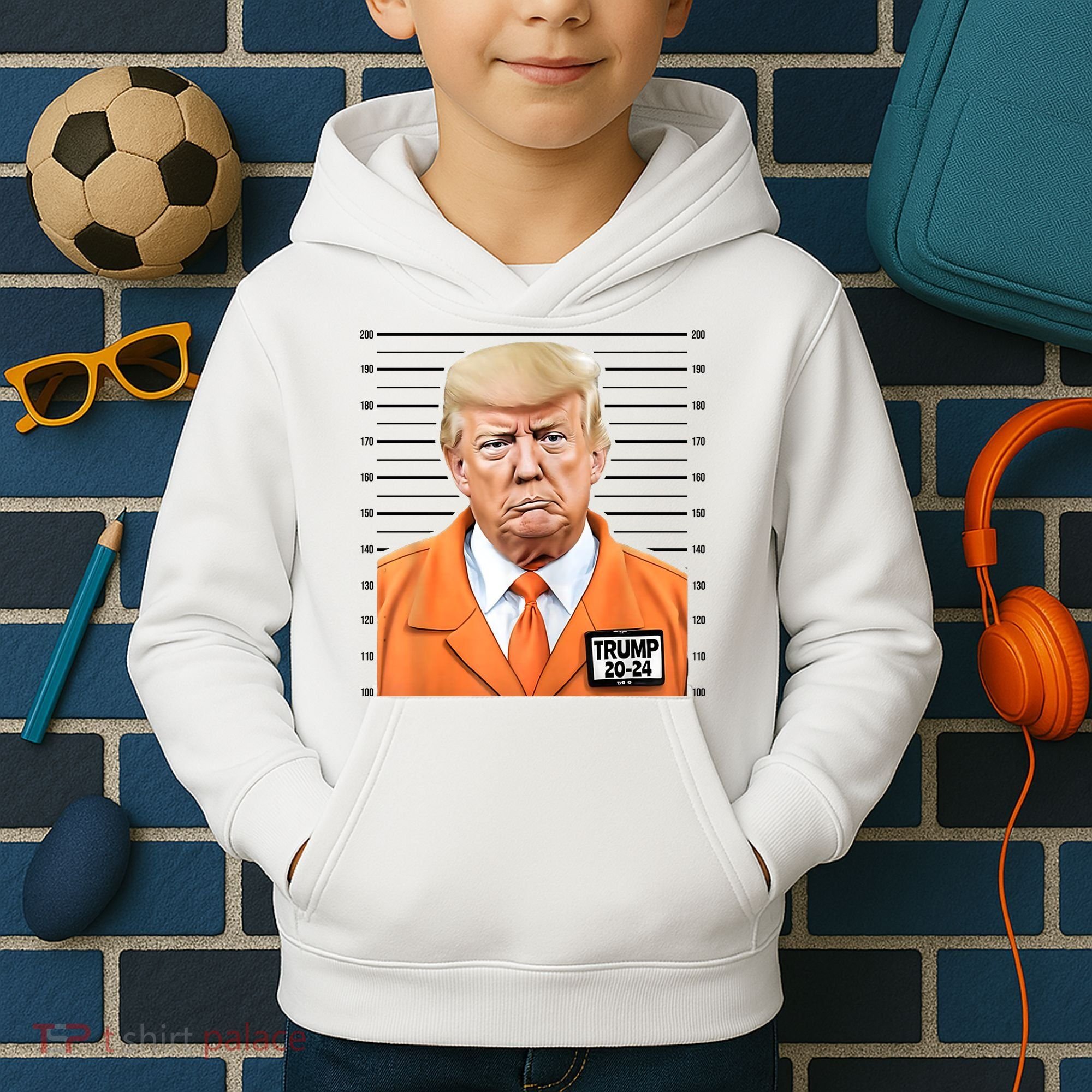 Donald Trump Mug Shot 2024 Orange Jail Suit Kids Hoodie