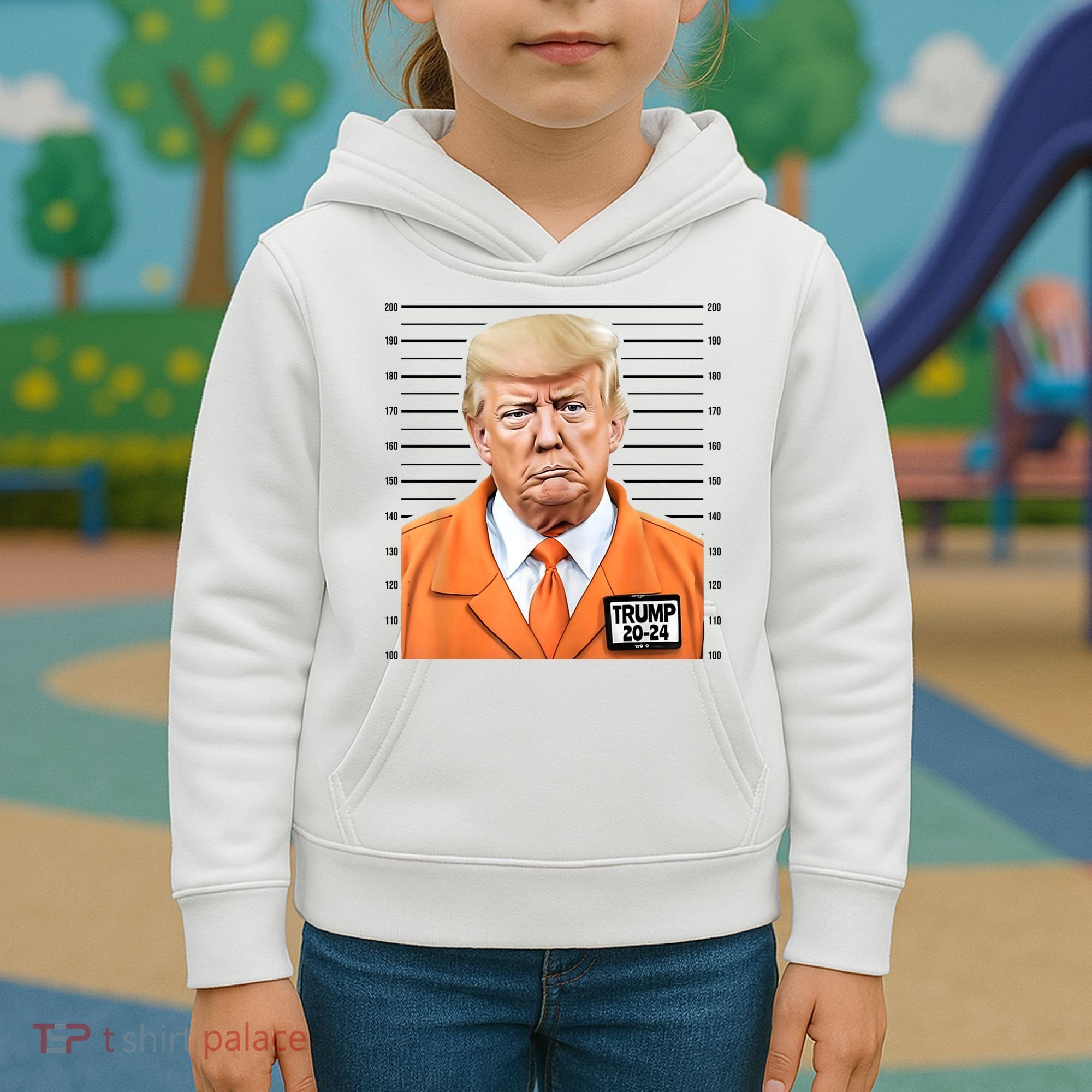 Donald Trump Mug Shot 2024 Orange Jail Suit Kids Hoodie