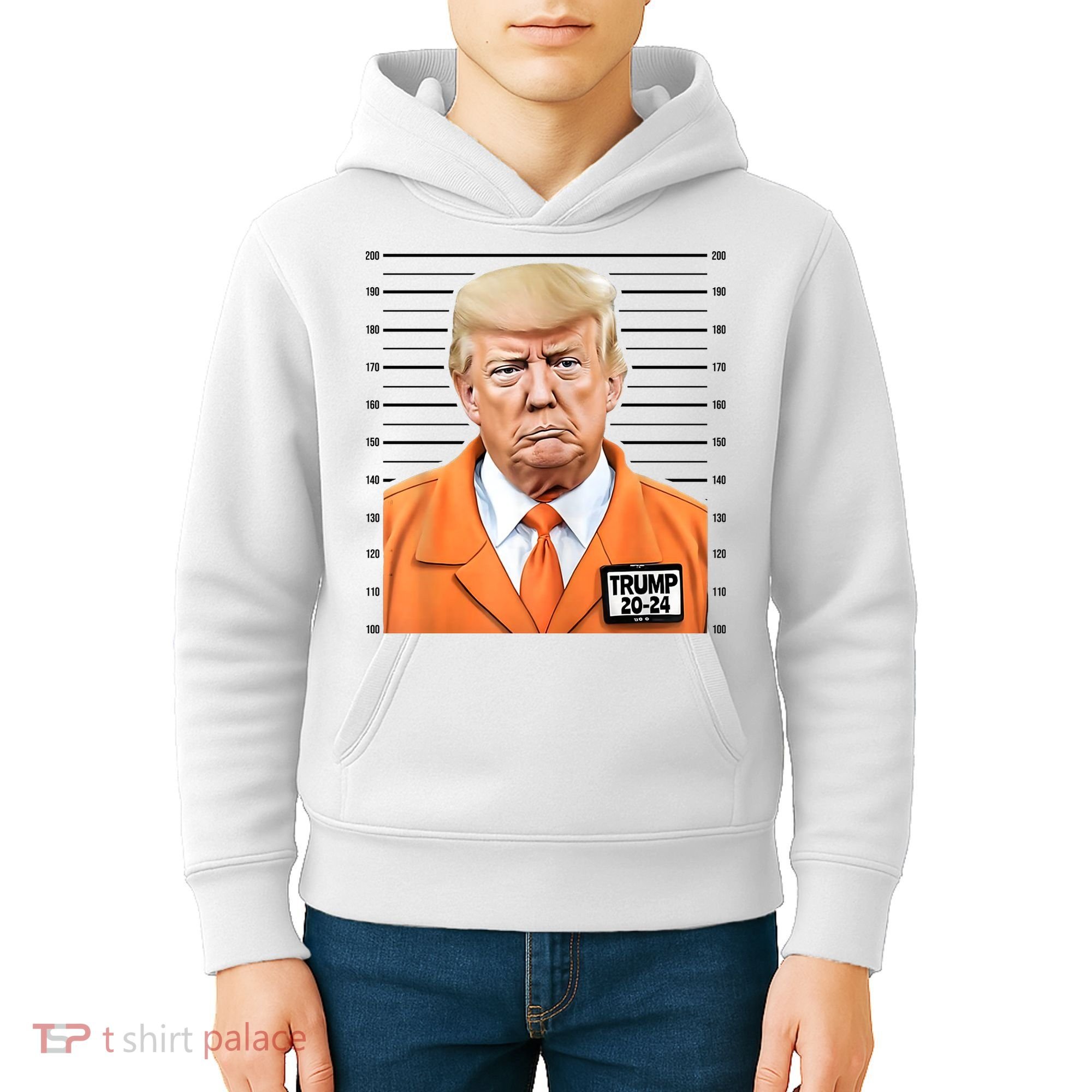 Donald Trump Mug Shot 2024 Orange Jail Suit Kids Hoodie