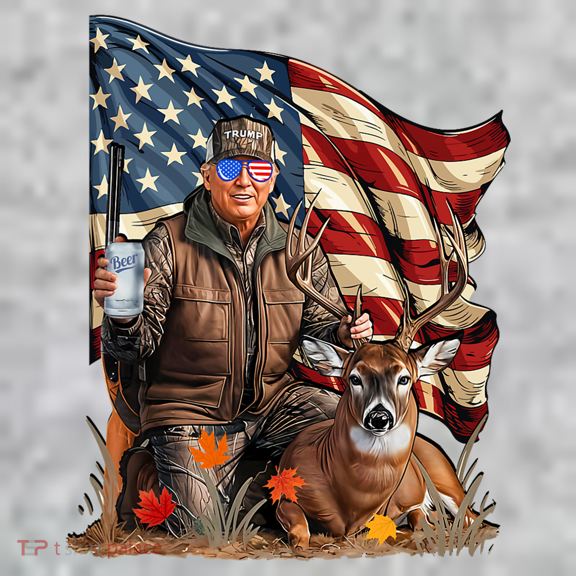 Donald Trump Maga Deer Hunting Parotic American Flag The Baniff Cuffed Pom Beanie