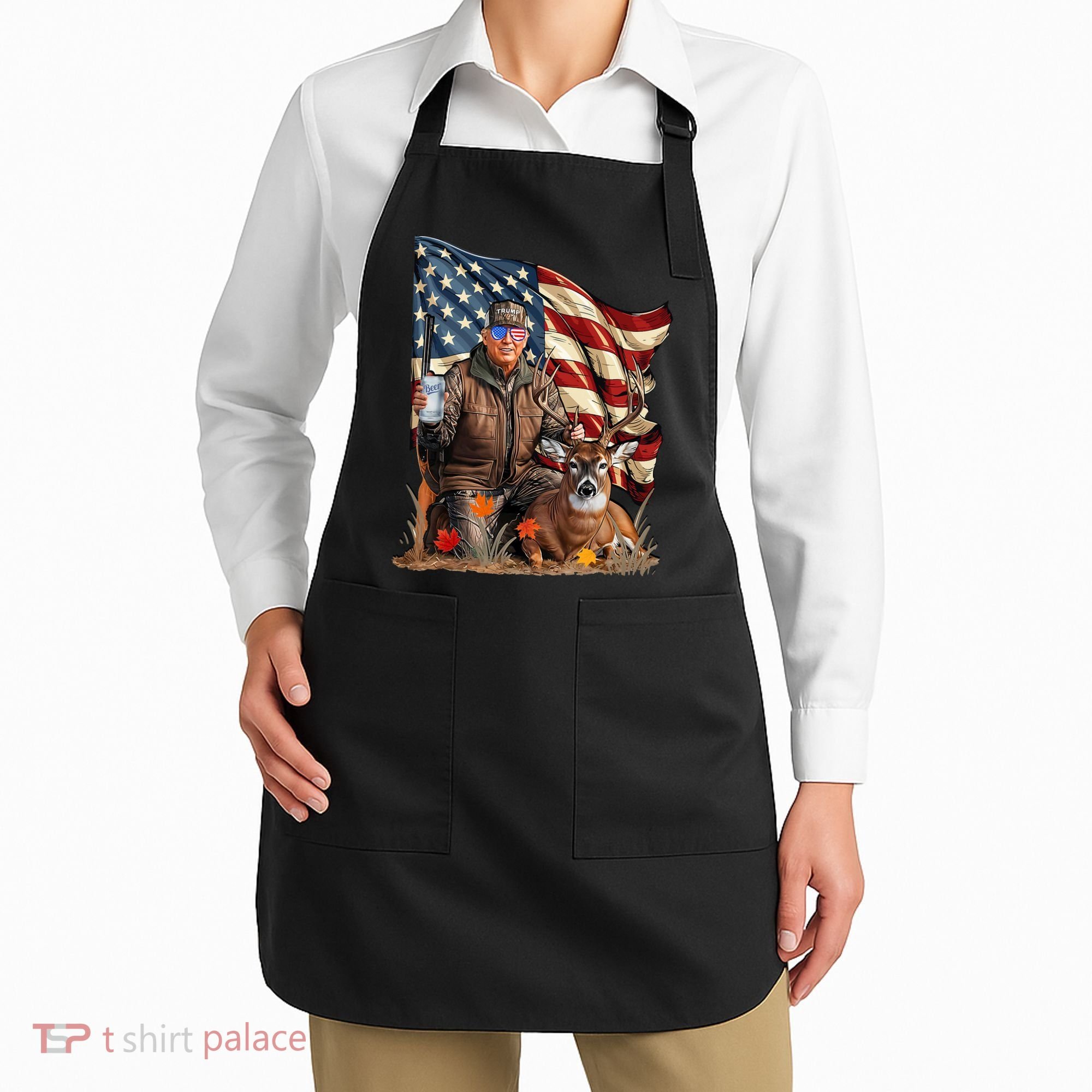 Donald Trump Maga Deer Hunting Parotic American Flag Apron