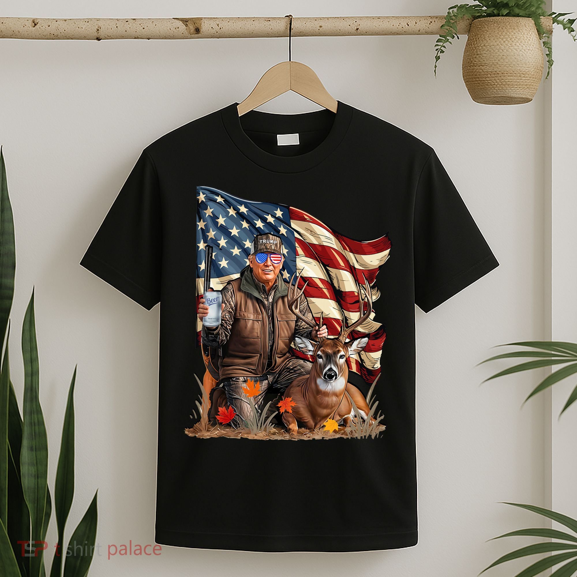 Donald Trump Maga Deer Hunting Parotic American Flag T-Shirt