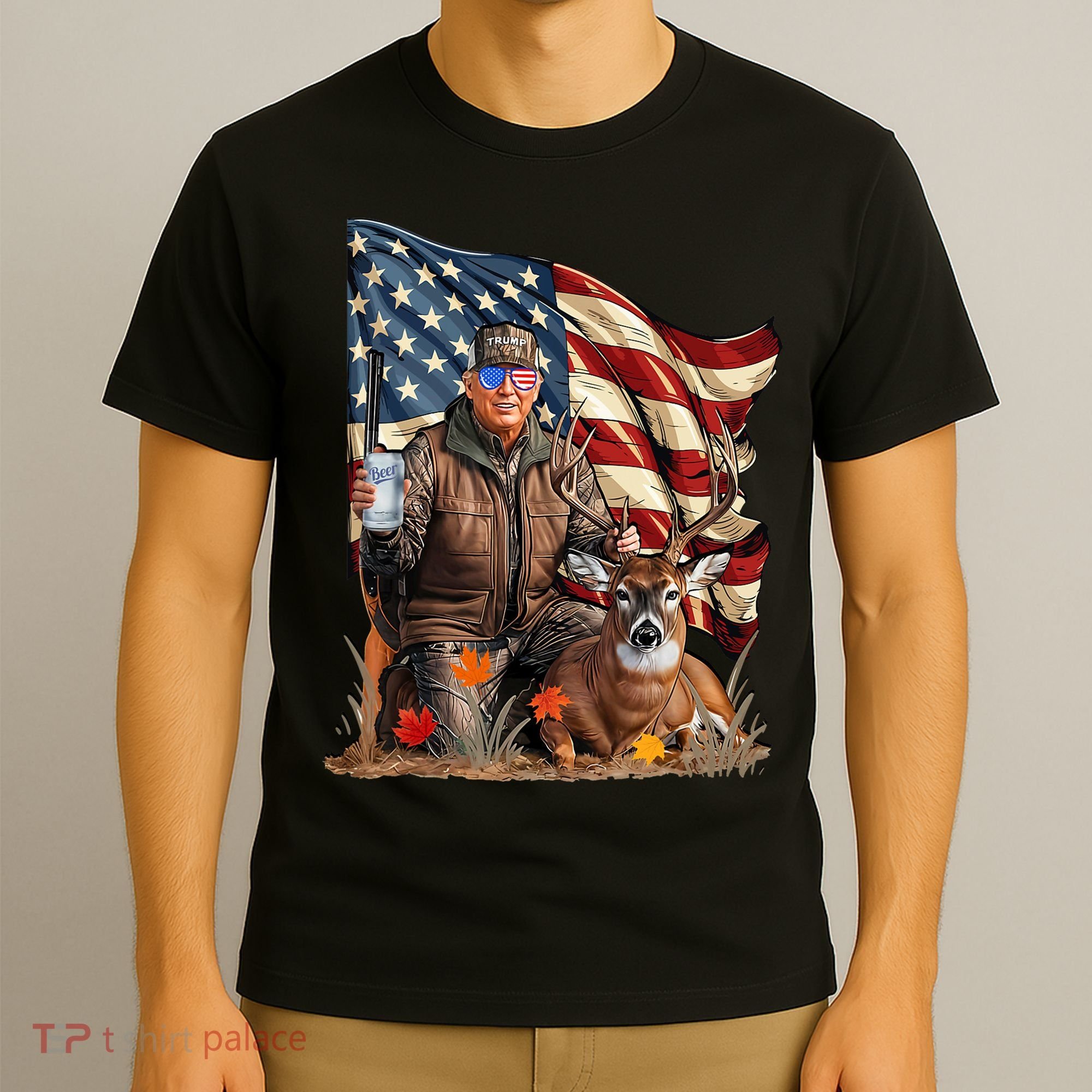 Donald Trump Maga Deer Hunting Parotic American Flag T-Shirt