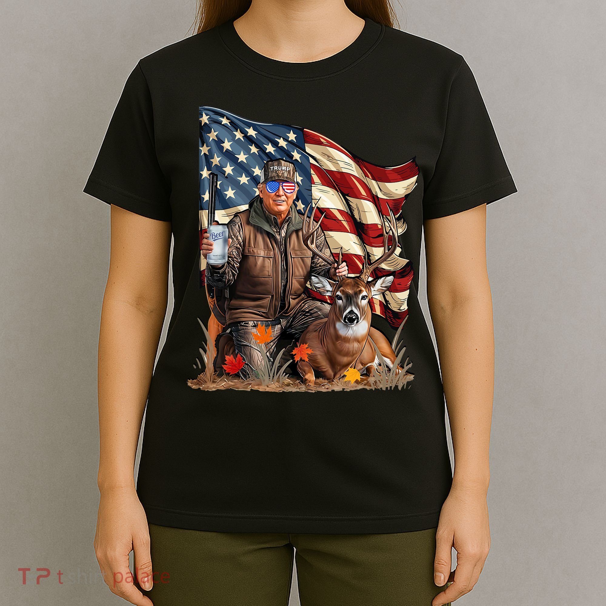 Donald Trump Maga Deer Hunting Parotic American Flag T-Shirt
