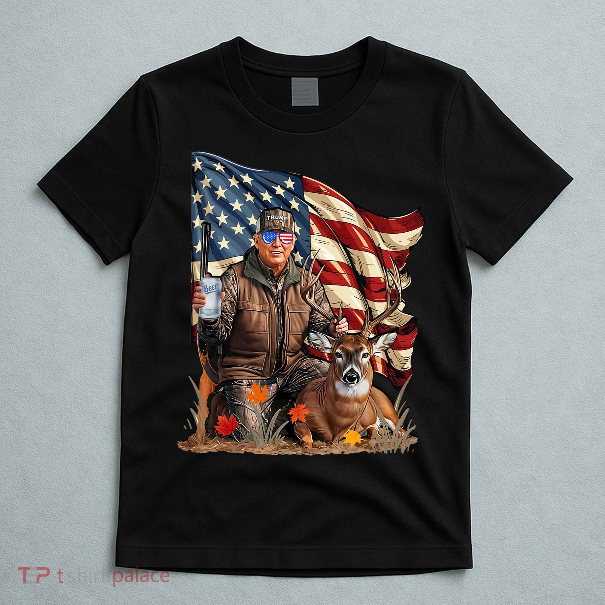 Donald Trump Maga Deer Hunting Parotic American Flag T-Shirt