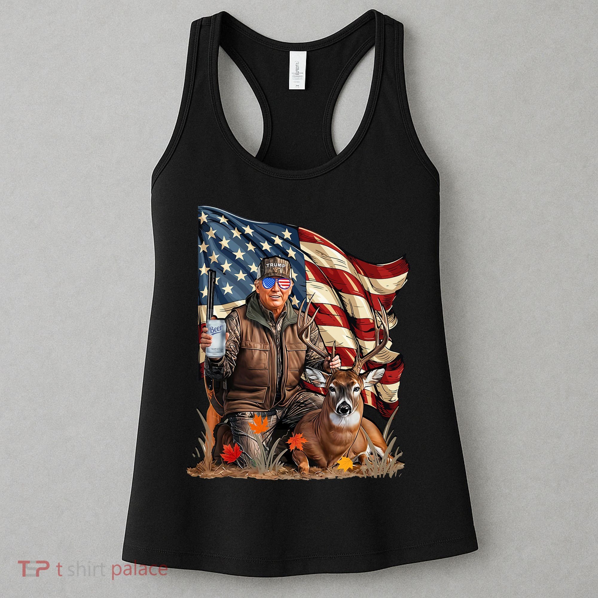 Donald Trump Maga Deer Hunting Parotic American Flag Women's Tank Top