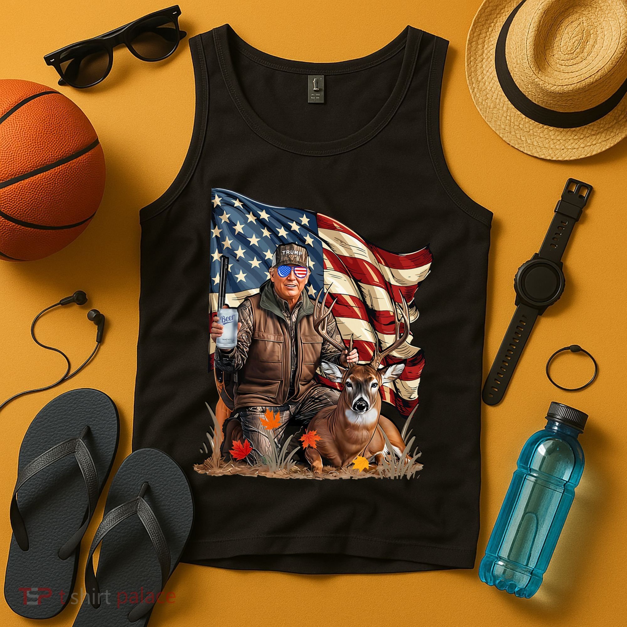 Donald Trump Maga Deer Hunting Parotic American Flag Tank Top