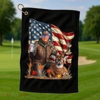 Donald Trump Maga Deer Hunting Parotic American Flag Golf Towel thumb 1