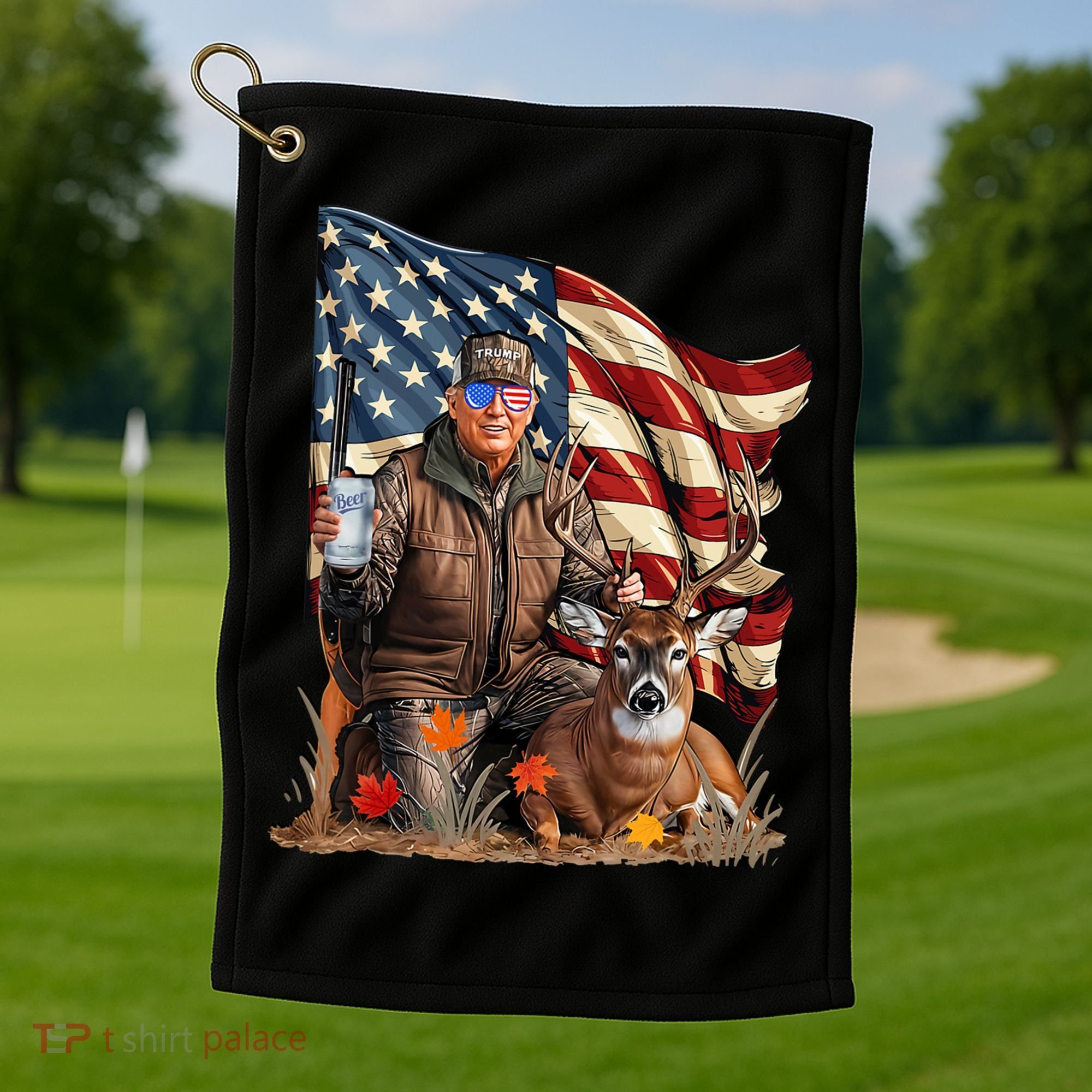 Donald Trump Maga Deer Hunting Parotic American Flag Golf Towel