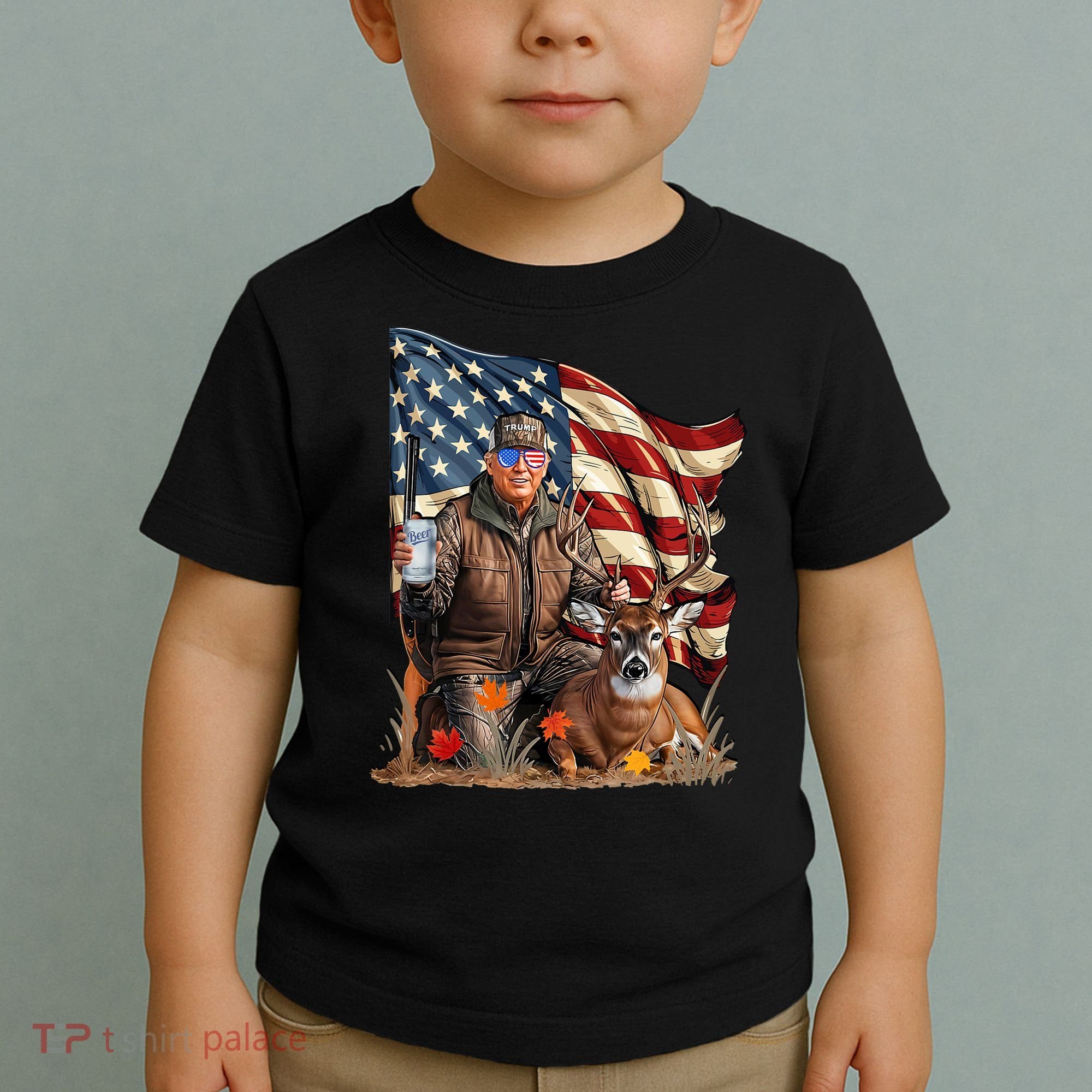 Donald Trump Maga Deer Hunting Parotic American Flag Toddler T-Shirt