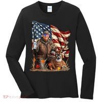 Donald Trump Maga Deer Hunting Parotic American Flag Women's Long Sleeve Shirt thumb 0