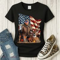 Donald Trump Maga Deer Hunting Parotic American Flag Women's T-Shirt thumb 3