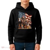 Donald Trump Maga Deer Hunting Parotic American Flag Kids Hoodie thumb 4