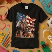Donald Trump Maga Deer Hunting Parotic American Flag Kids T-Shirt thumb 3
