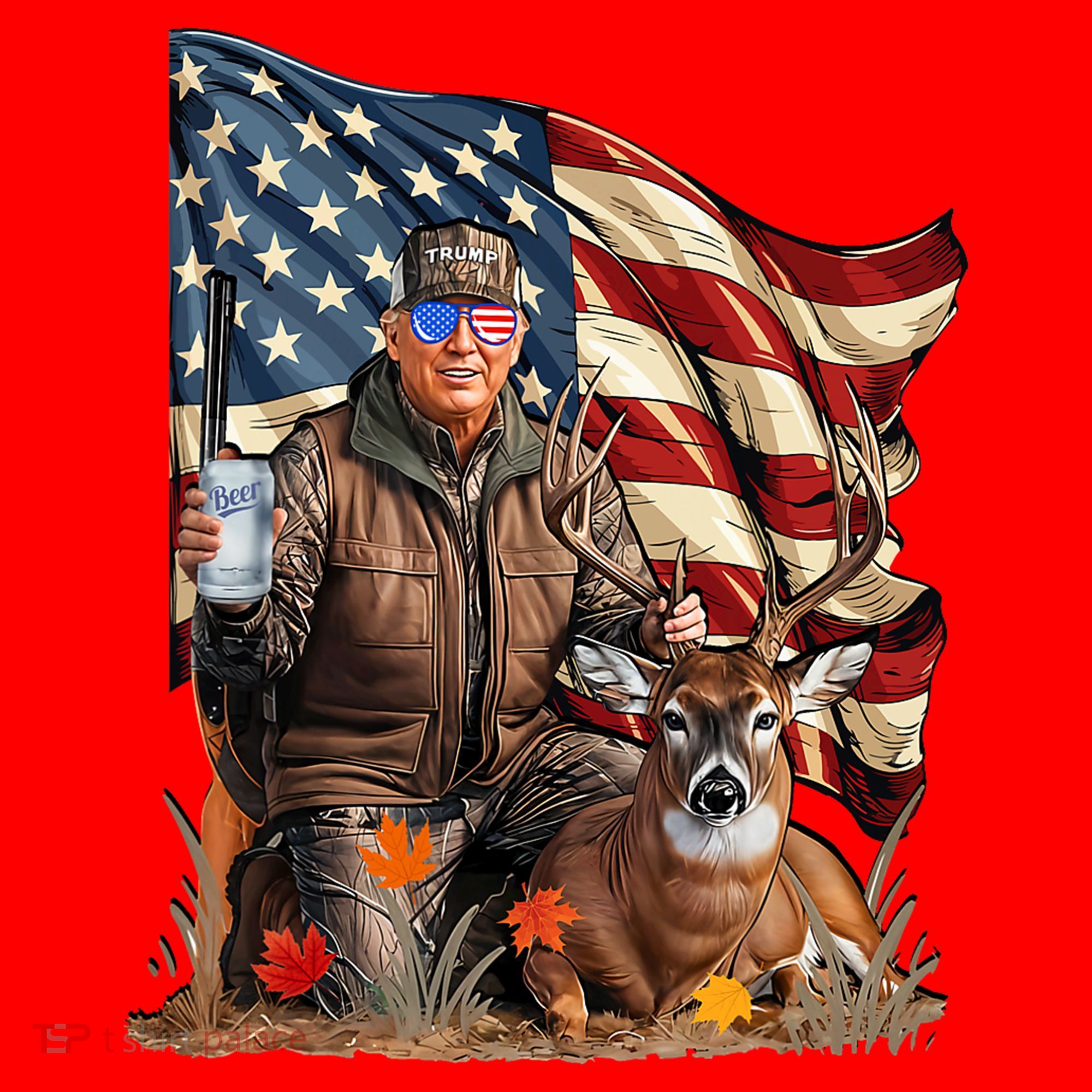 Donald Trump Maga Deer Hunting Parotic American Flag Santa Hat