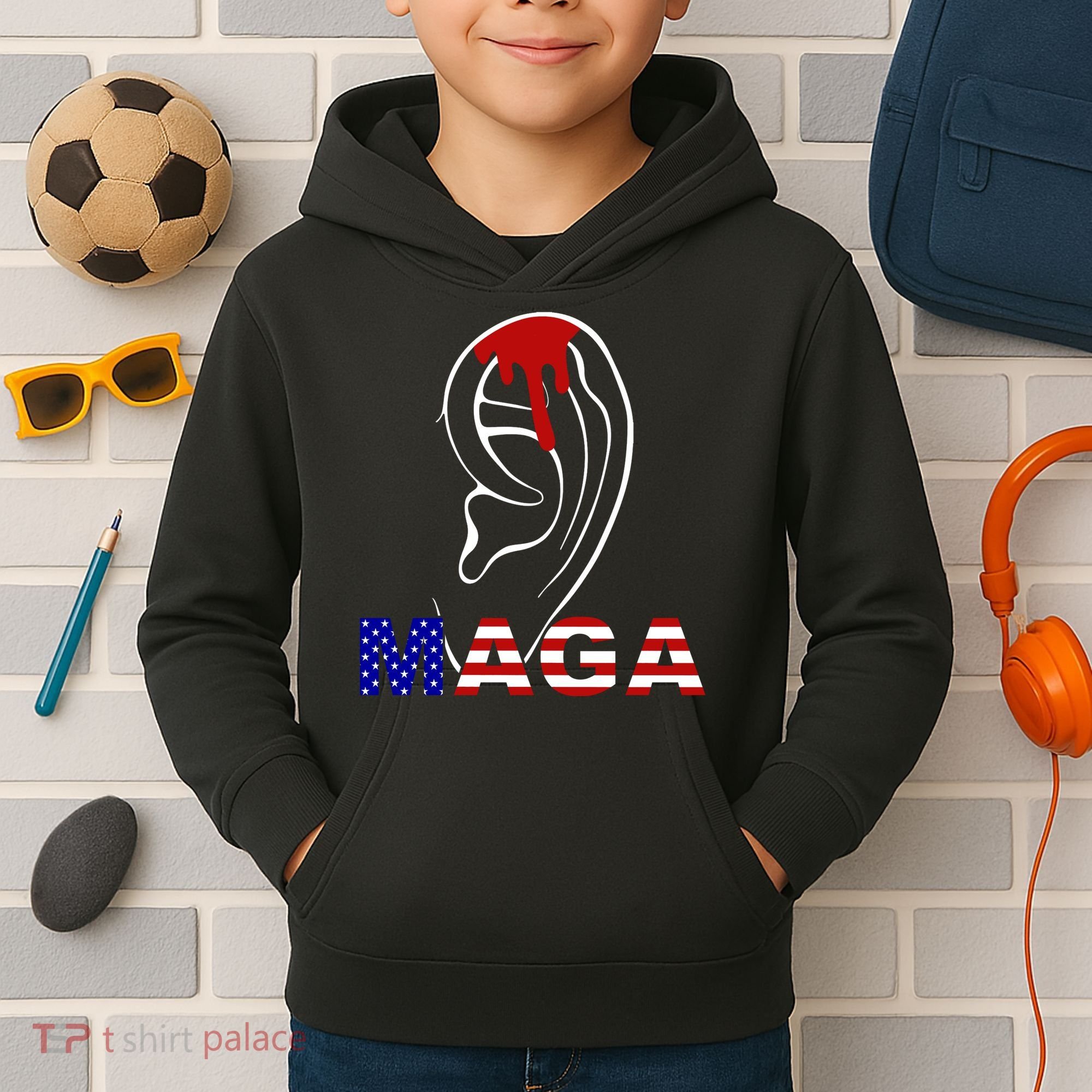 Donald Trump Maga Gun Shot To The Ear Kids Hoodie