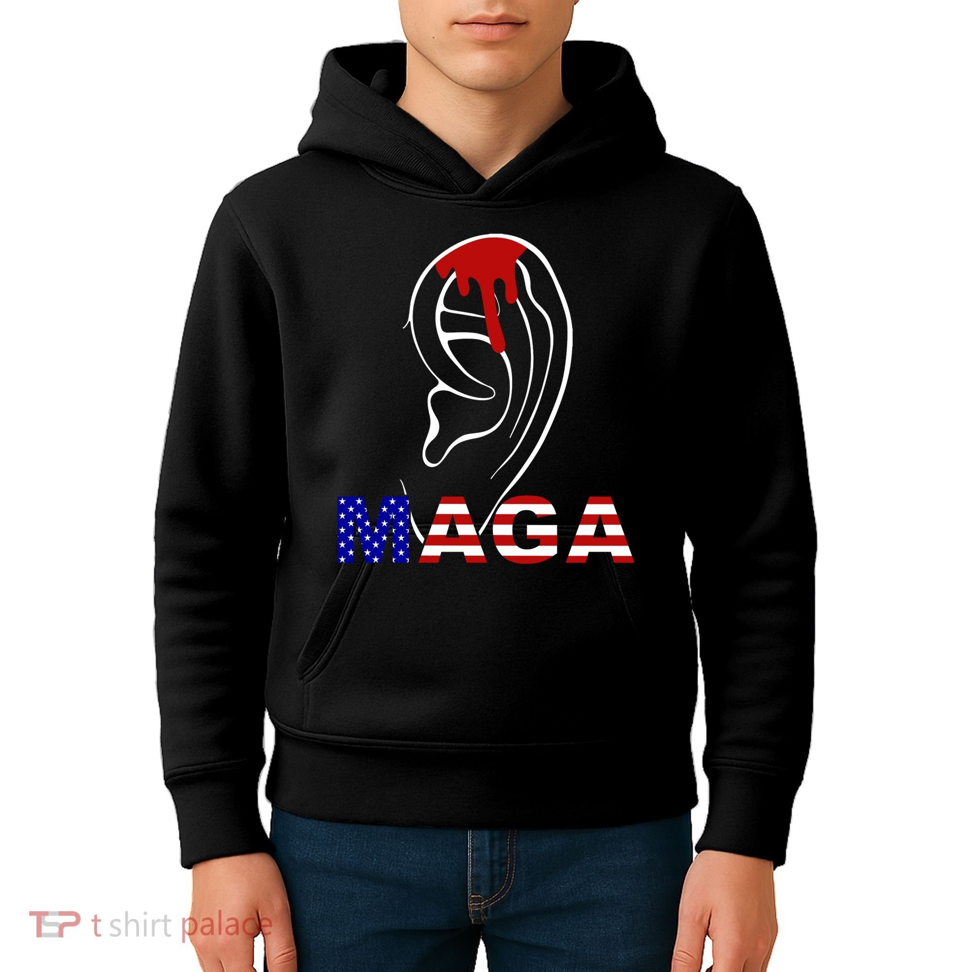 Donald Trump Maga Gun Shot To The Ear Kids Hoodie