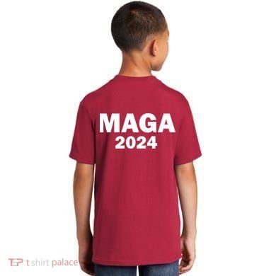 Donald Trump Mugshot MAGA 2024 Front & Back Kids T-Shirt back