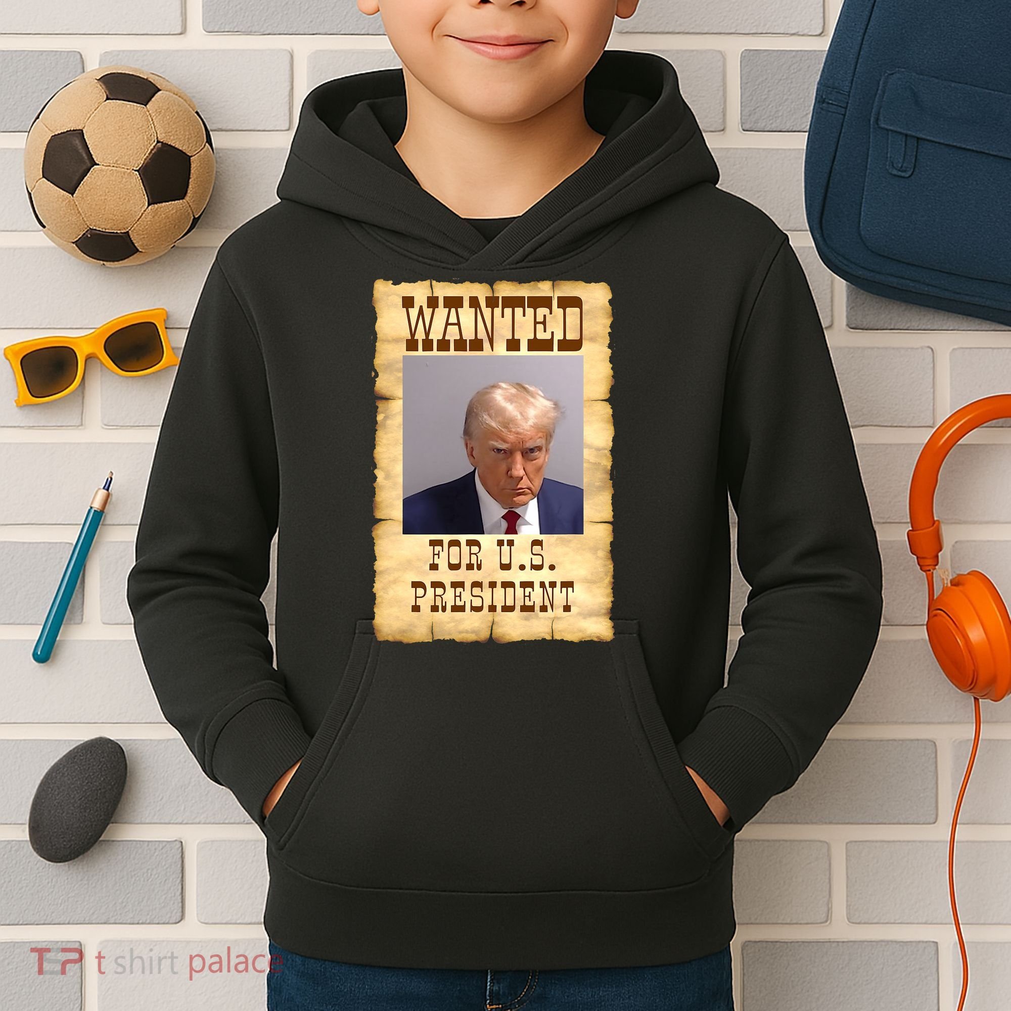 Donald Trump Mug Shot Wanted For US President Kids Hoodie
