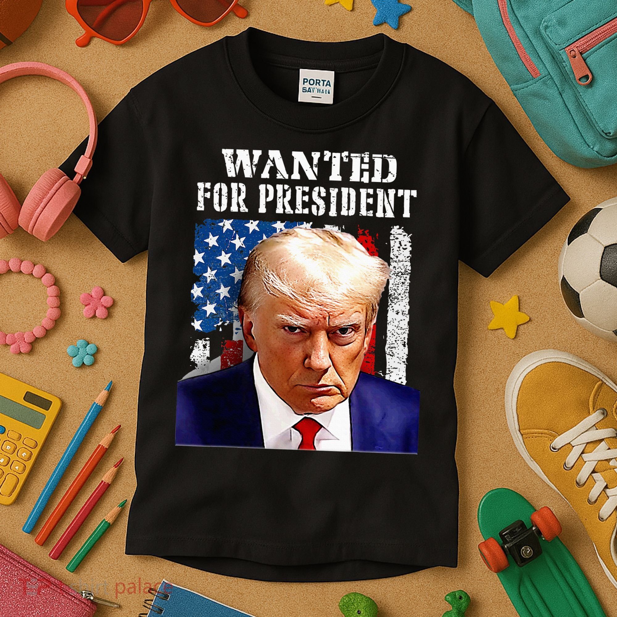 Donald Trump Mug Shot Wanted For U.S. President 2024 Kids T-Shirt