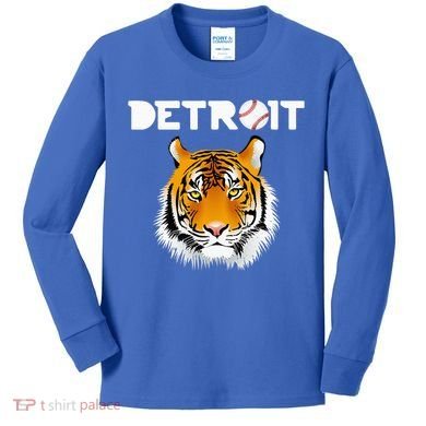 Distressed Tiger Mascot Cool Detroit Tiger Design Kids Long Sleeve Shirt