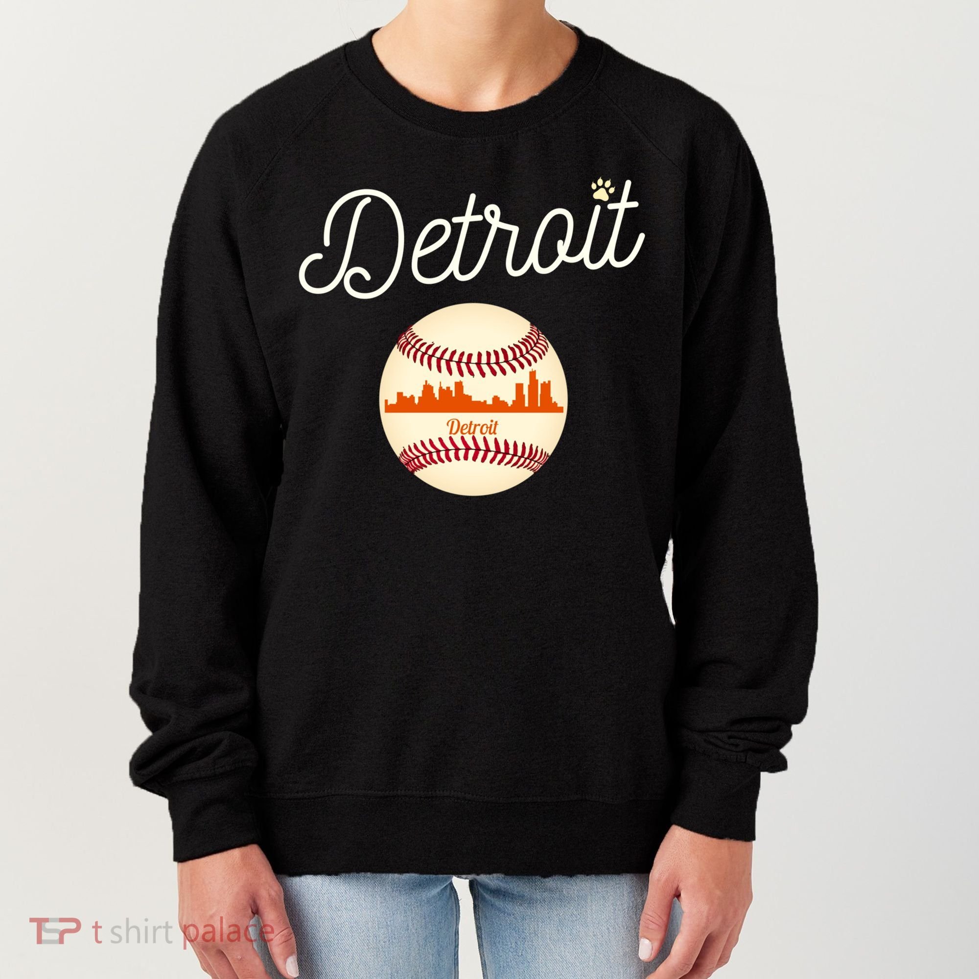 Distressed Tiger Mascot Gift Detroit Baseball Skyline Gift Women's Sweatshirt