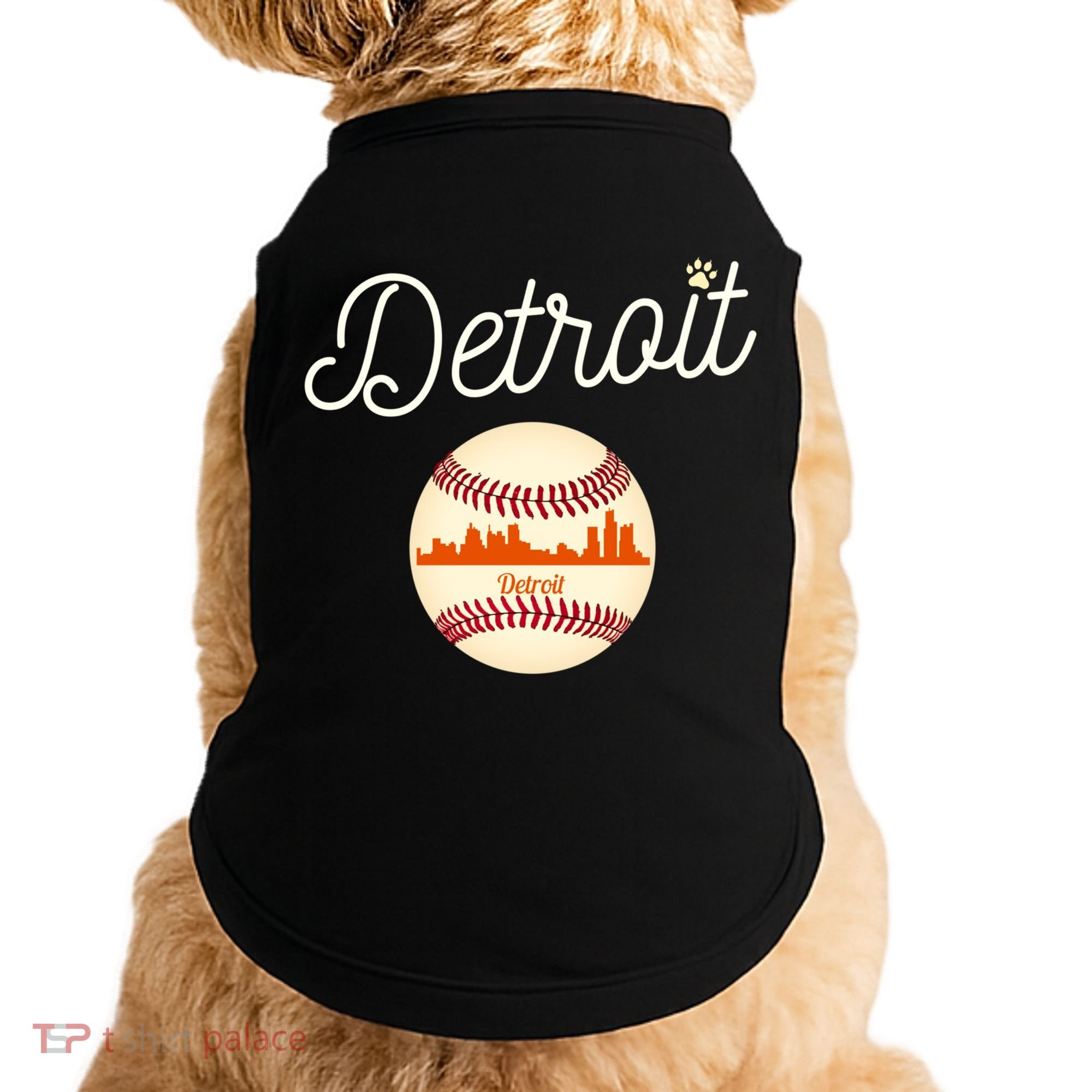 Distressed Tiger Mascot Gift Detroit Baseball Skyline Gift Doggie Tank