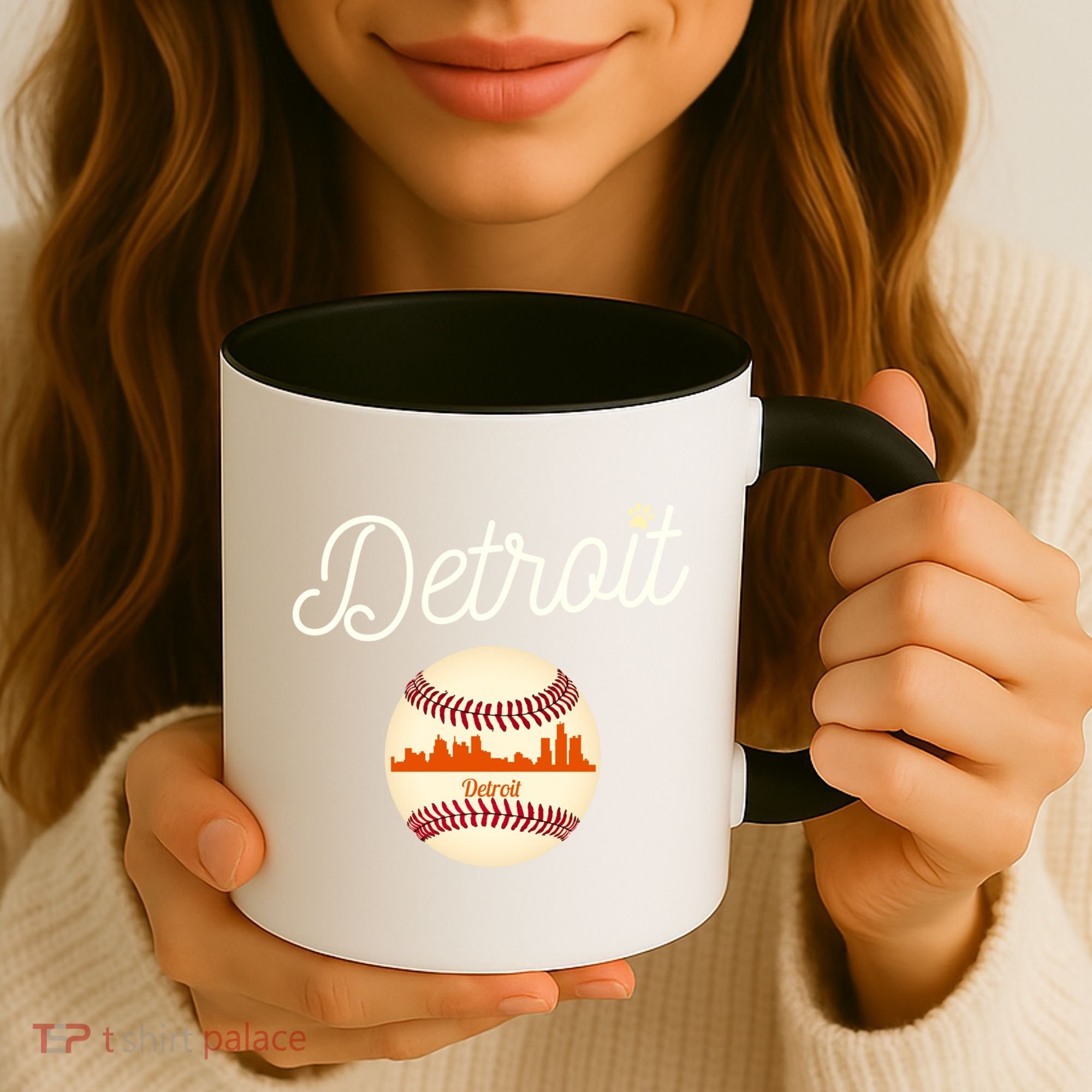 Distressed Tiger Mascot Gift Detroit Baseball Skyline Gift Coffee Mug