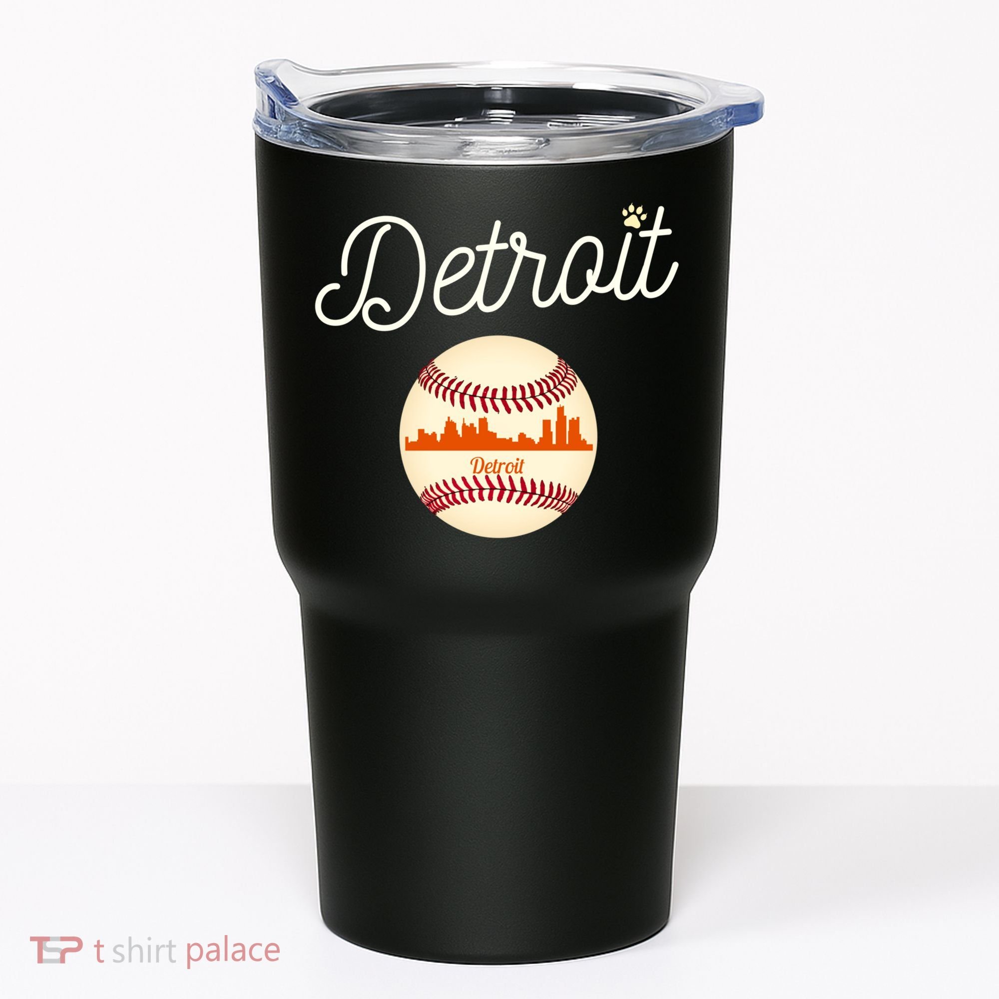 Distressed Tiger Mascot Gift Detroit Baseball Skyline Gift Tumbler