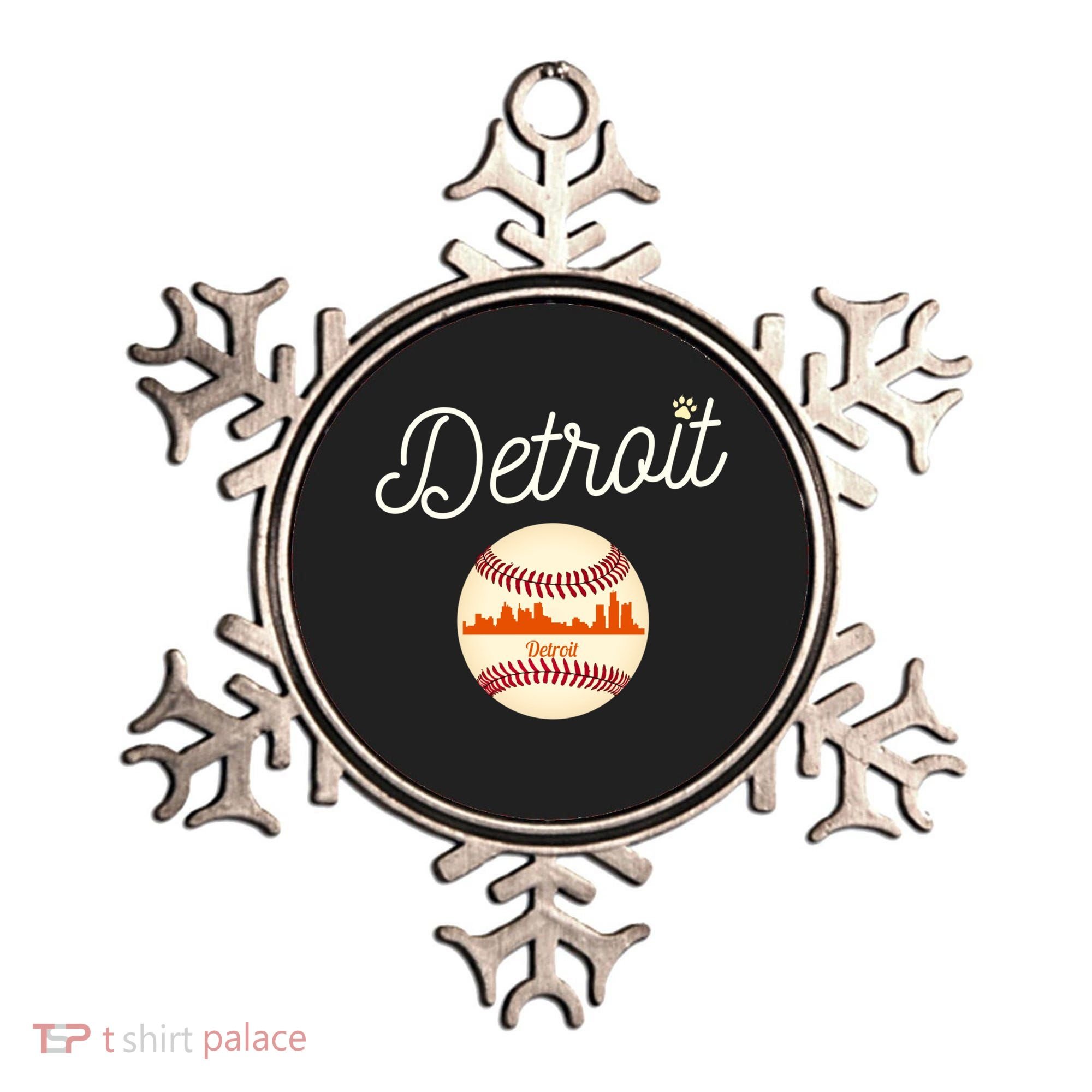 Distressed Tiger Mascot Gift Detroit Baseball Skyline Gift Ornament