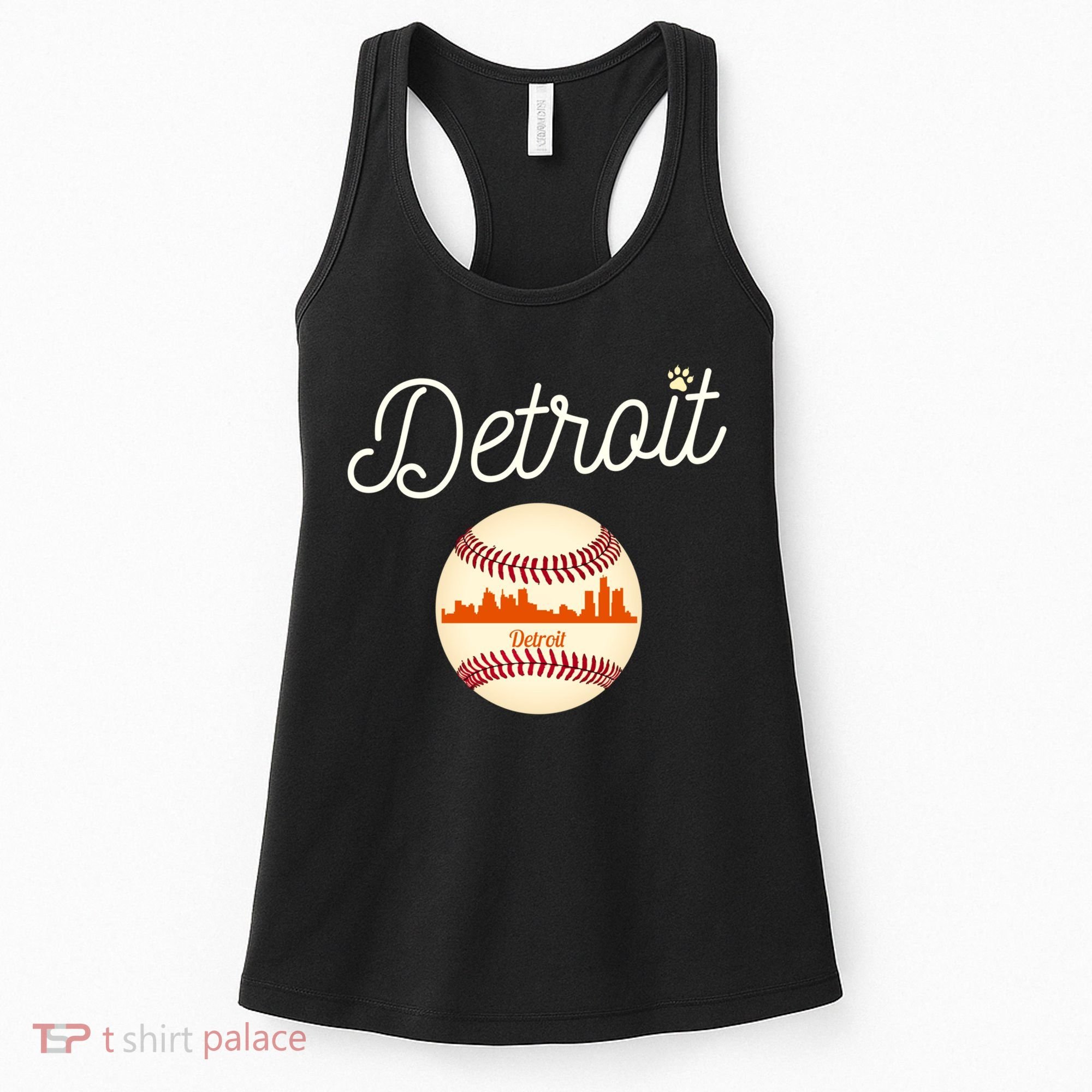 Distressed Tiger Mascot Gift Detroit Baseball Skyline Gift Women's Tank Top