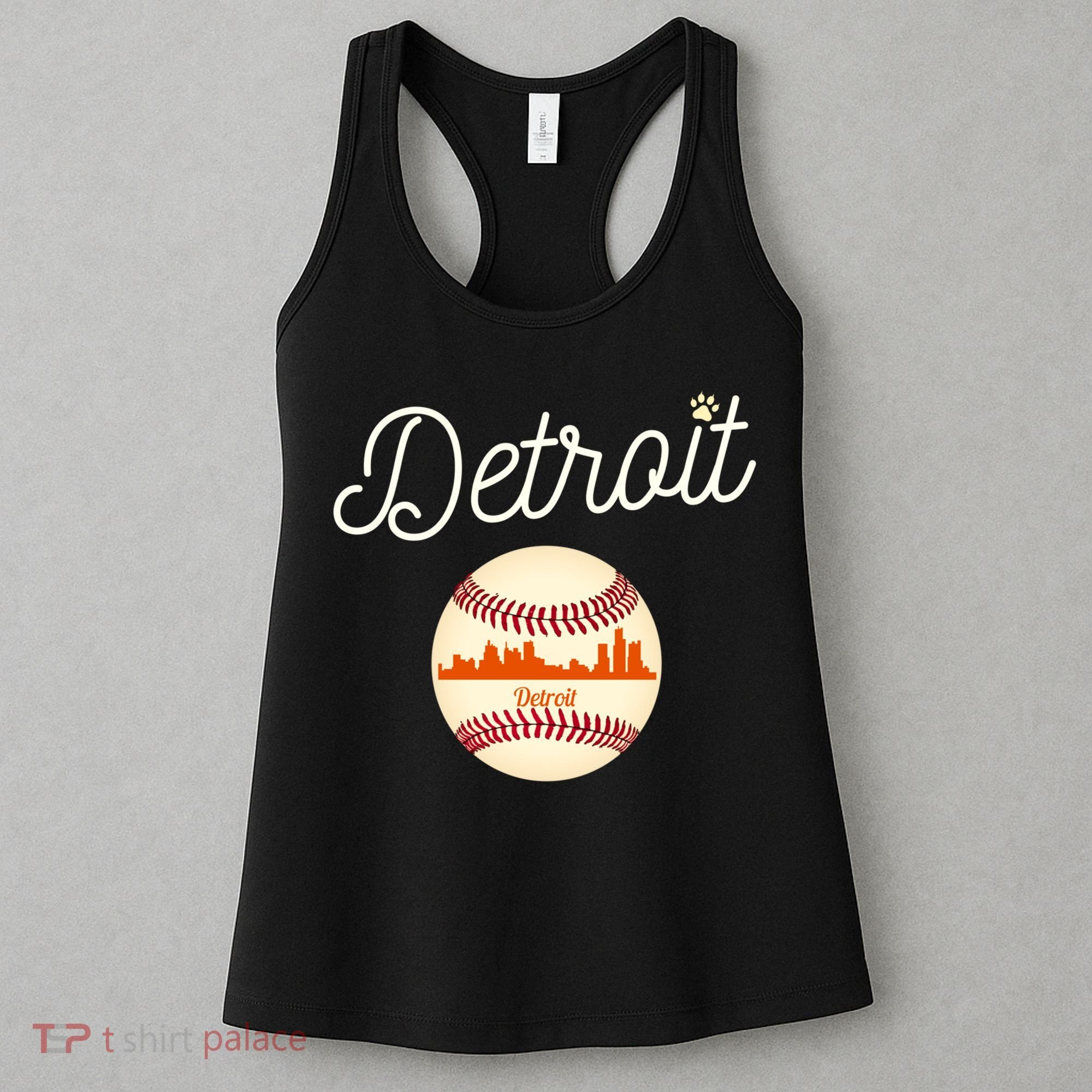 Distressed Tiger Mascot Gift Detroit Baseball Skyline Gift Women's Tank Top