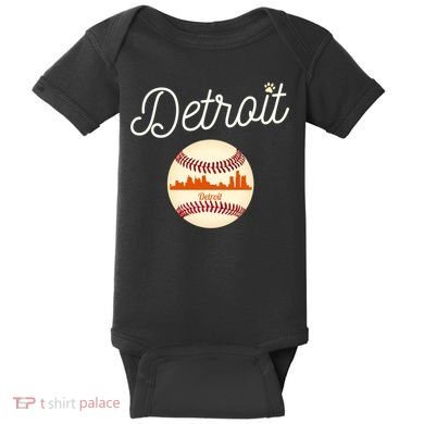 Distressed Tiger Mascot Gift Detroit Baseball Skyline Gift Baby Bodysuit