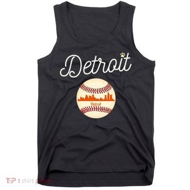 Distressed Tiger Mascot Gift Detroit Baseball Skyline Gift Tank Top