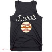 Distressed Tiger Mascot Gift Detroit Baseball Skyline Gift Tank Top thumb 0