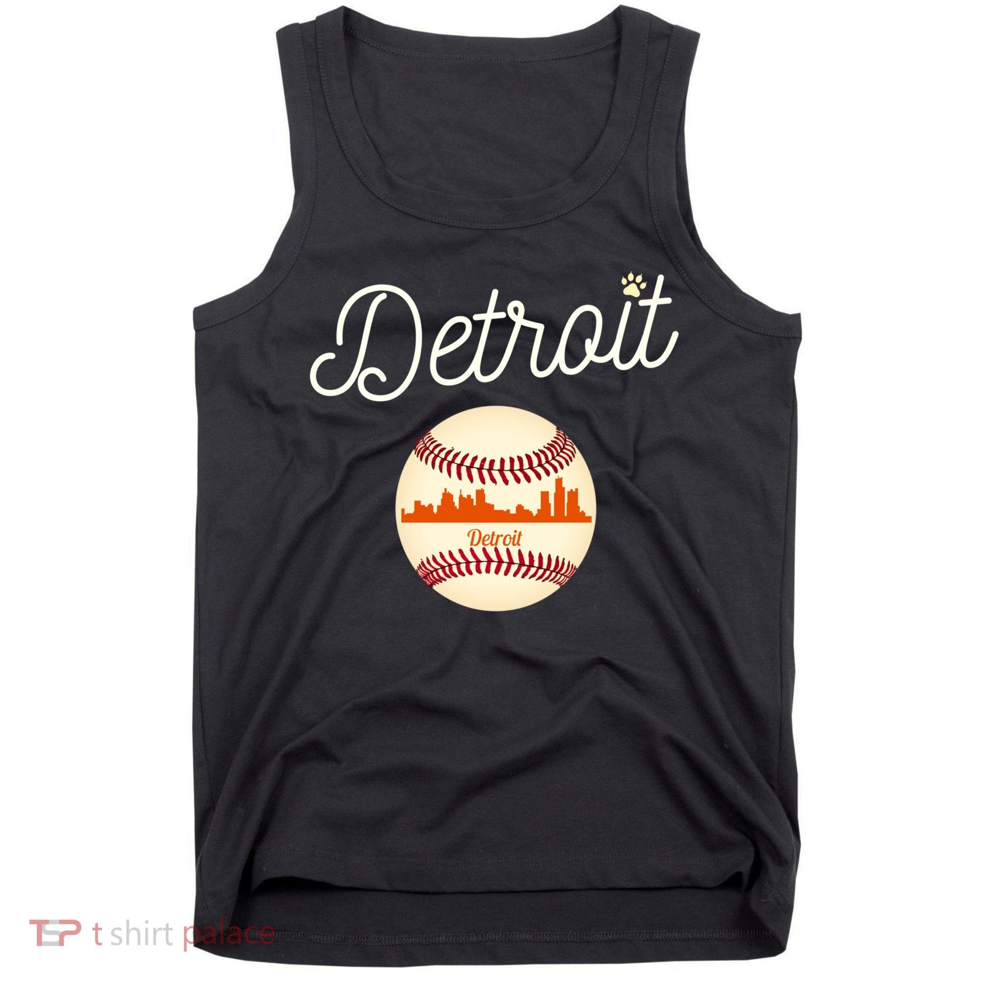 Distressed Tiger Mascot Gift Detroit Baseball Skyline Gift Tank Top