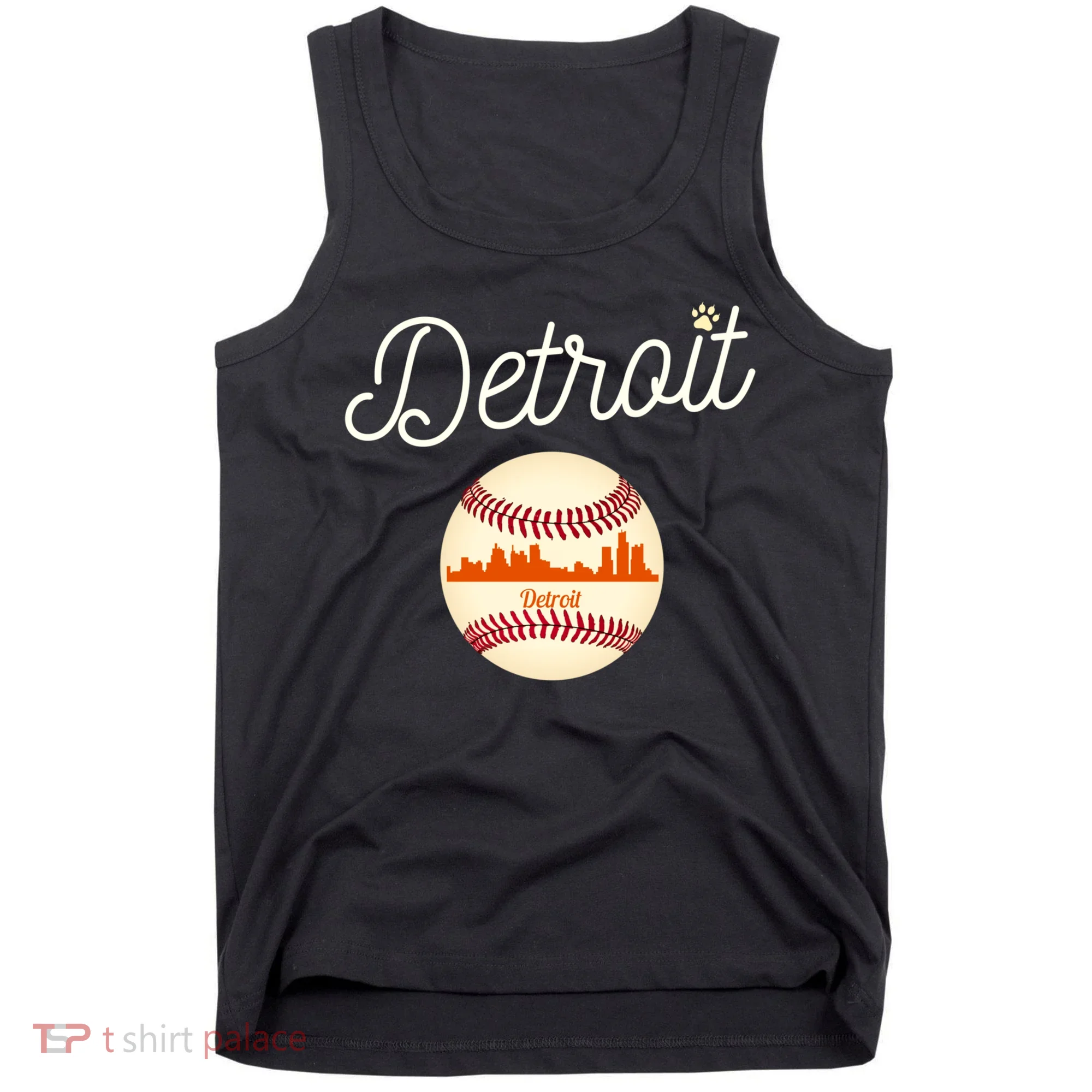 Distressed Tiger Mascot Gift Detroit Baseball Skyline Gift Tank Top